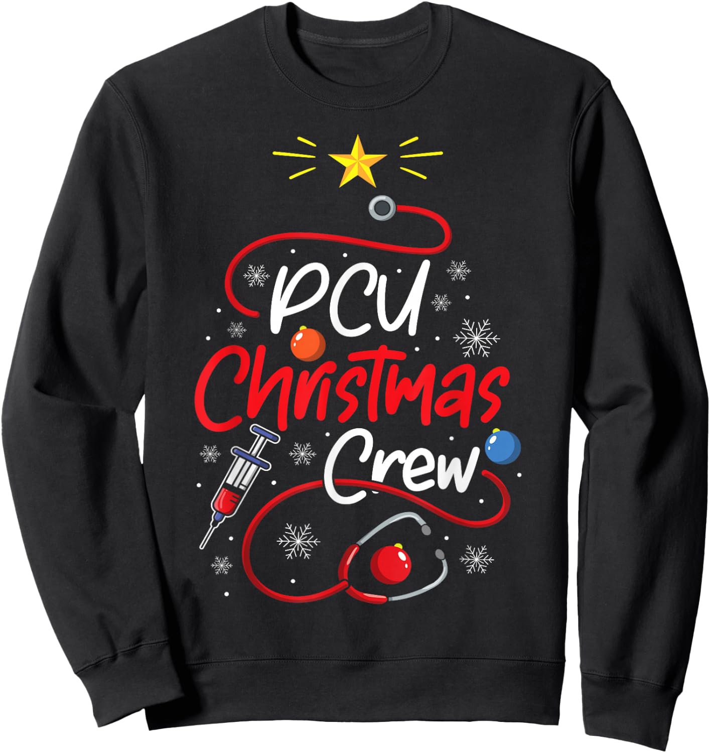 Nurse PCU Christmas Crew Nursing Christmas lights Sweatshirt - Sweatshirt | Black