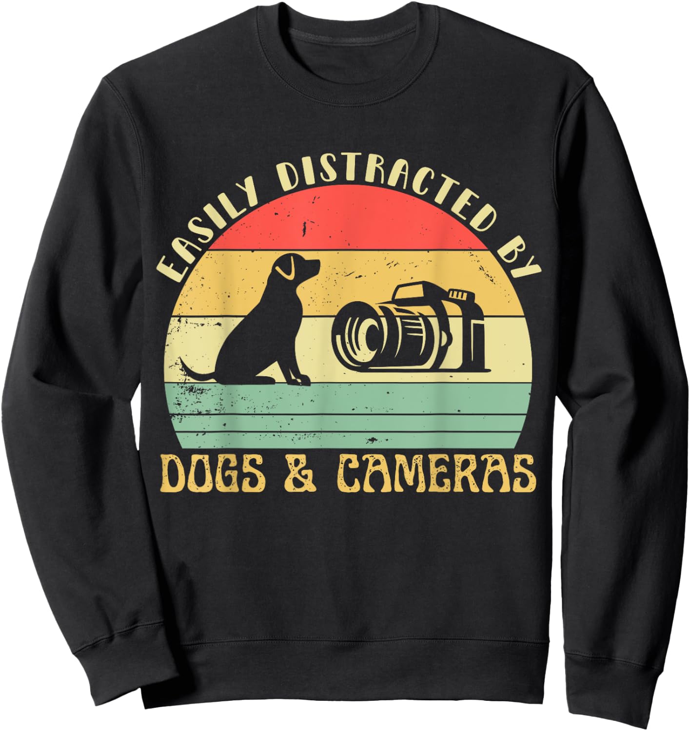Easily Distracted By Cameras & Dogs Retro Funny Photographer Sweatshirt - Sweatshirt | Black
