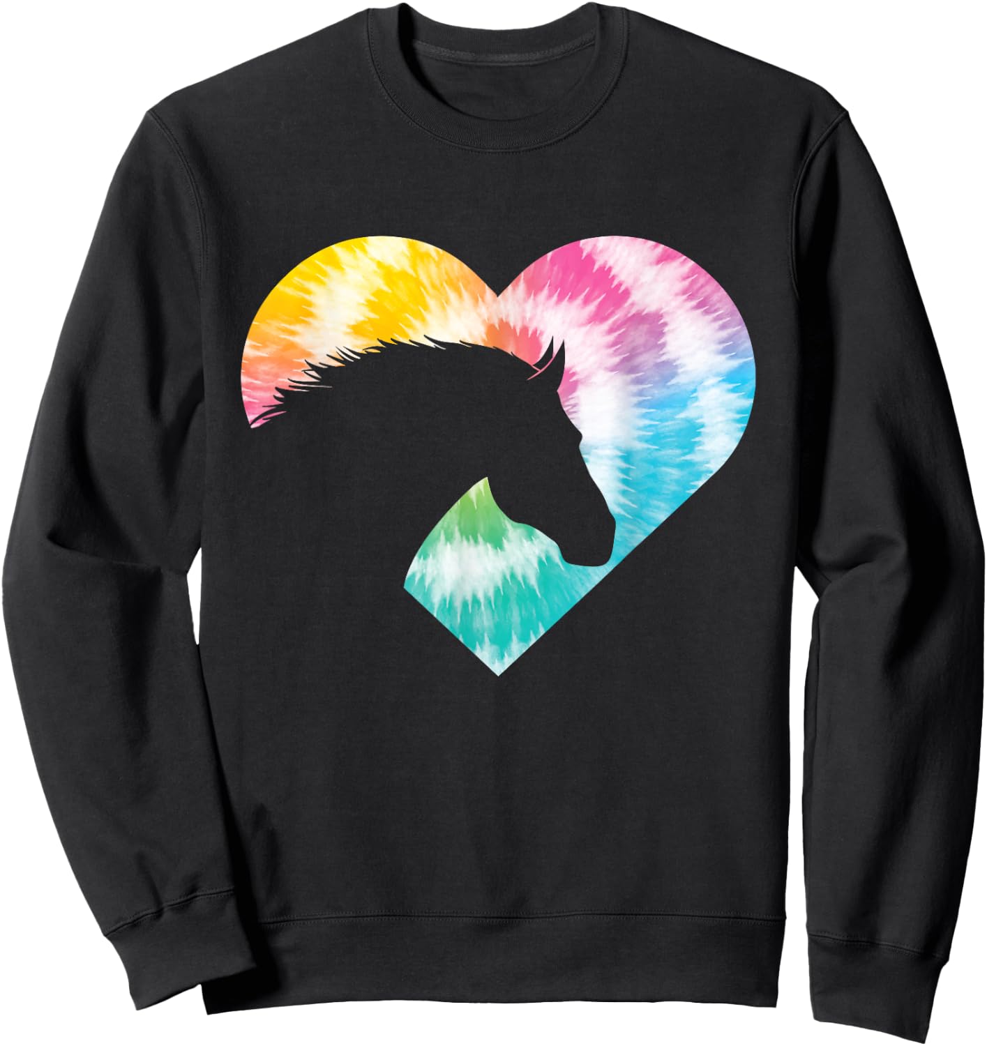 Tie Dye Horse Heart Shaped - Animal Lover Horseback Rider Sweatshirt - Sweatshirt | Black