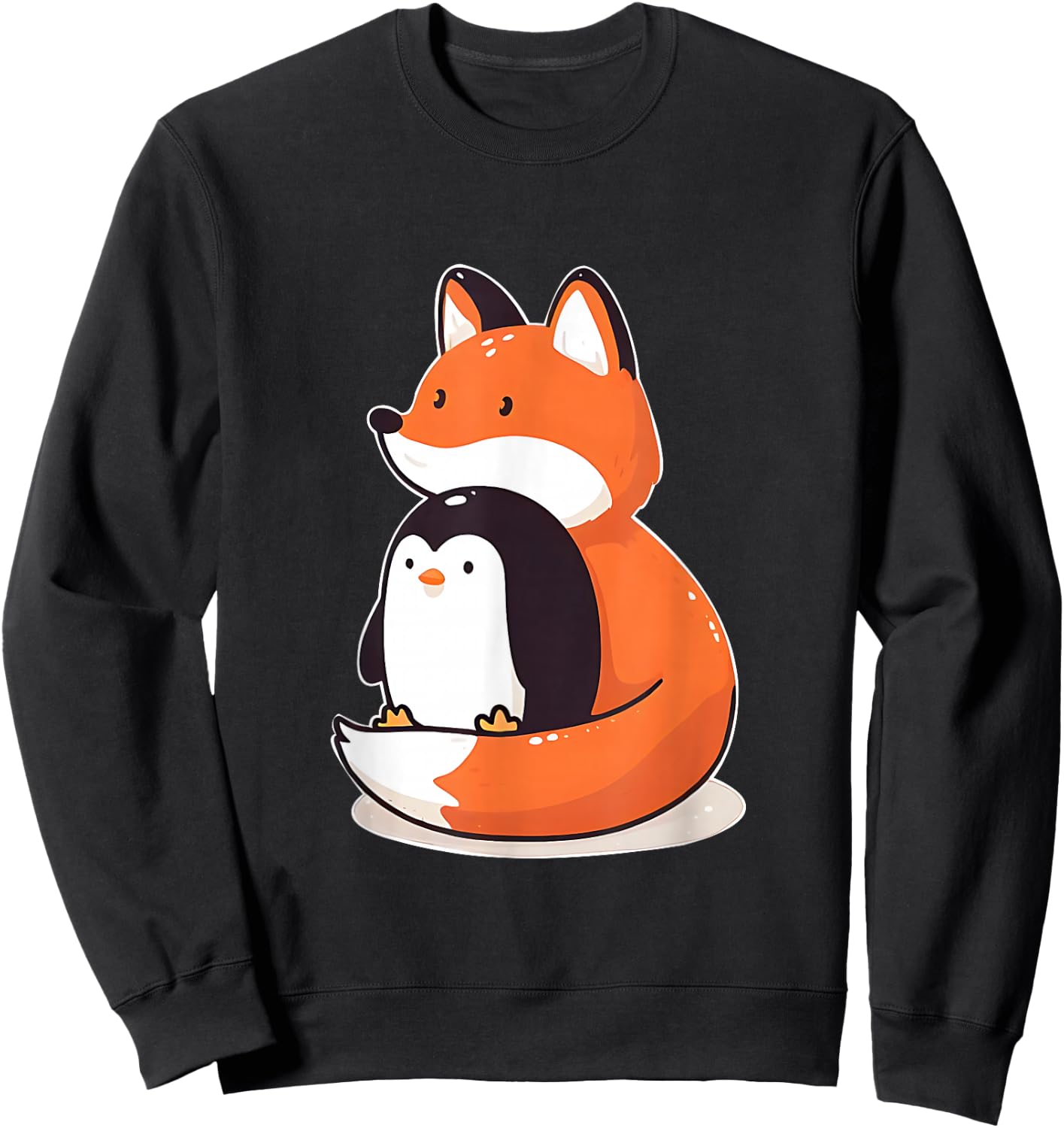 Cute Fox and Penguin Design Sweatshirt - Sweatshirt | Black