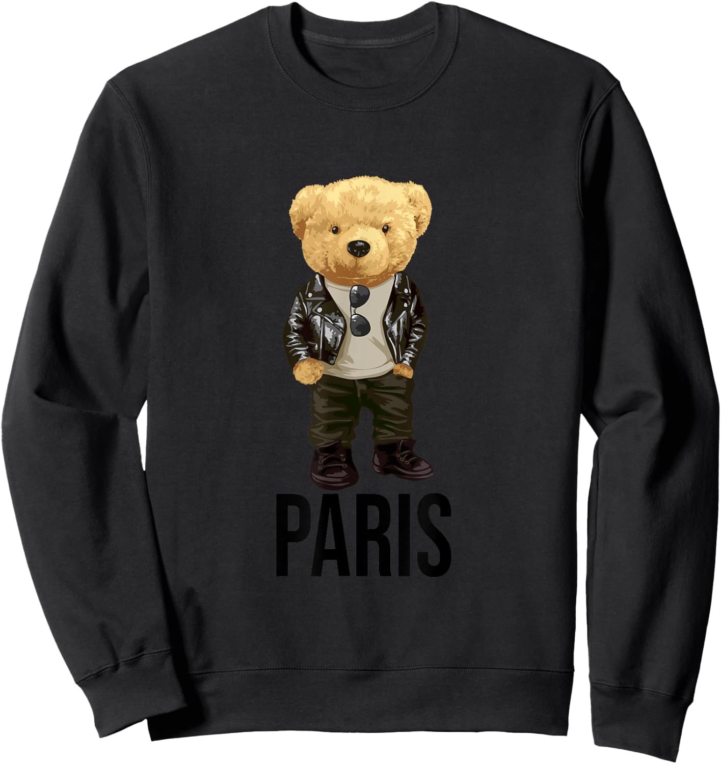 Cool Teddy Bear in Paris France Illustration Graphic Designs Sweatshirt - Sweatshirt | Black