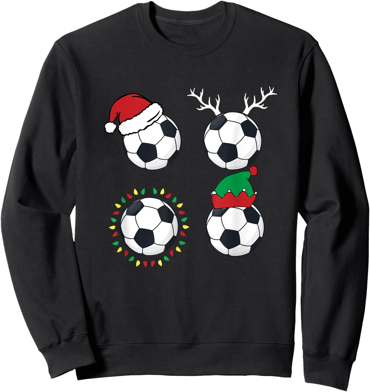 Soccer Ball Santa Hat Elf Reindeer Christmas Pajama X-Mas Sweatshirt - Sweatshirt | Black
