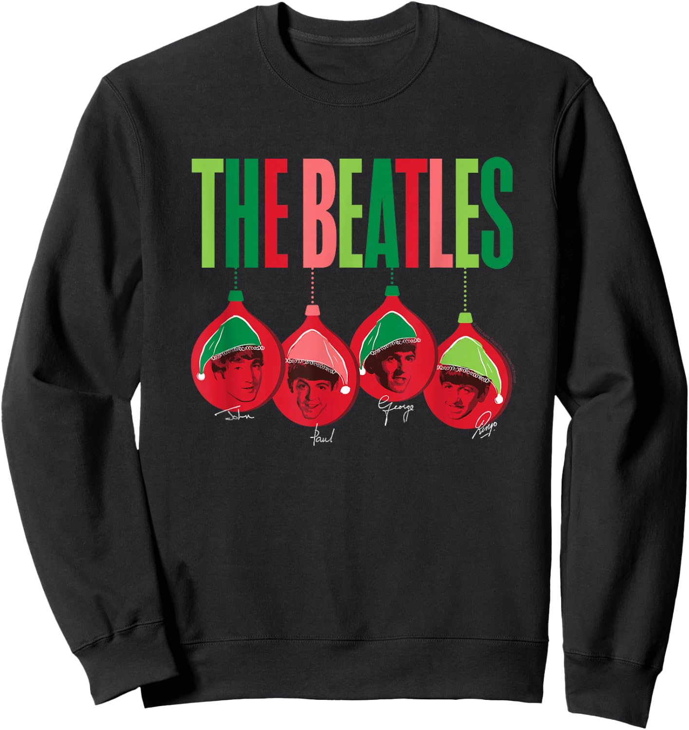 The Beatles - Christmas Santa Ornaments with Band Members Sweatshirt - Sweatshirt | Black