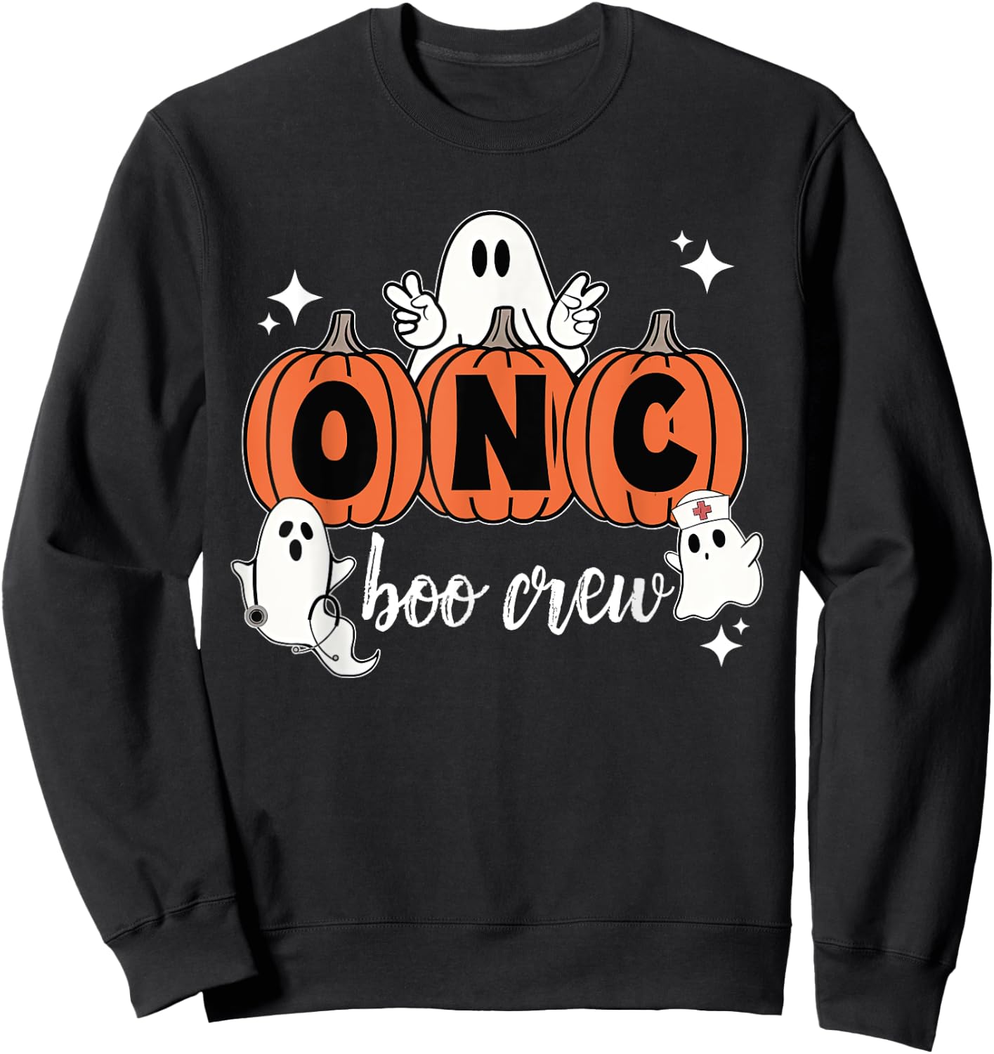Halloween Oncology ONC Boo Crew Pumpkin Ghost One Spooky ONC Sweatshirt - Sweatshirt | Black