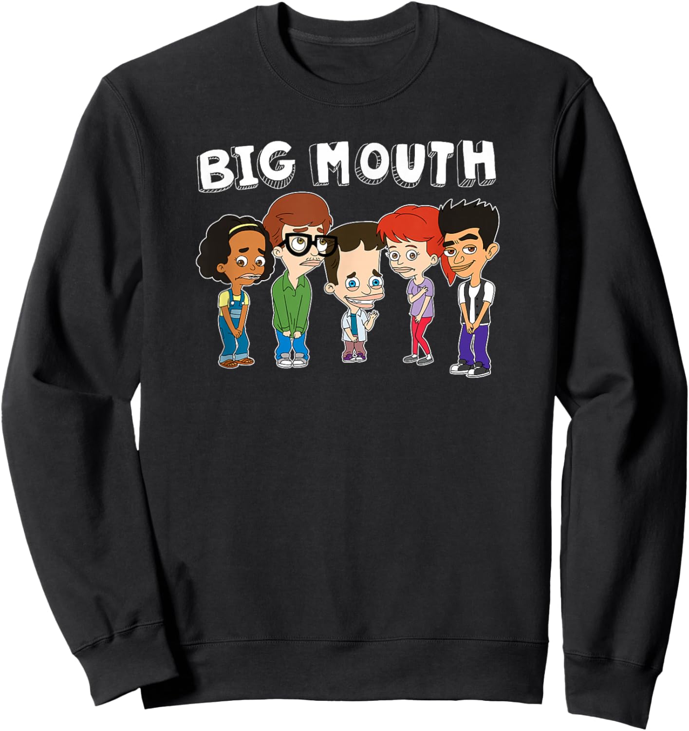 Big Mouth Main Characters Awkward Group Shot Big Logo Sweatshirt - Sweatshirt | Black