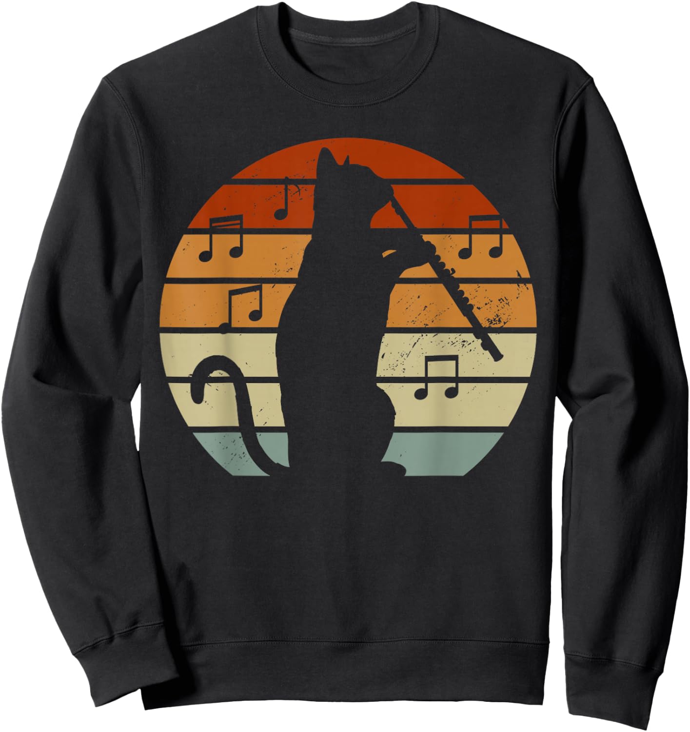 Cat Lover Playing Flute Player Expert Musician Music Sweatshirt - Sweatshirt | Black