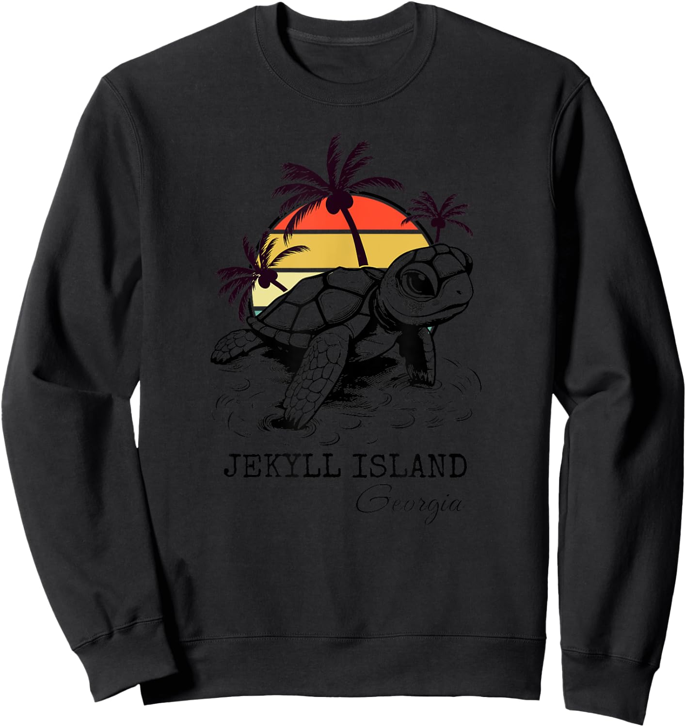 Jekyll Island Georgia Sea Turtle Preserve 70s Retro Style Sweatshirt - Sweatshirt | Black
