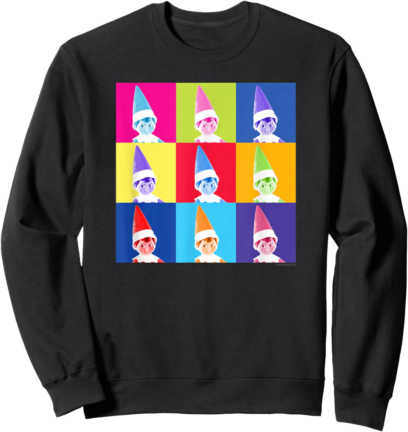 Elf on The Shelf Christmas Pop Color Elf Portrait Squares Sweatshirt - Sweatshirt | Black