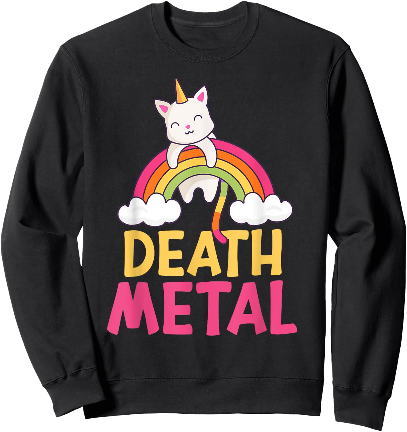 Funny Colorful Death Metal Rainbow Cat Unicorn Unicat Sweatshirt - Sweatshirt | Black