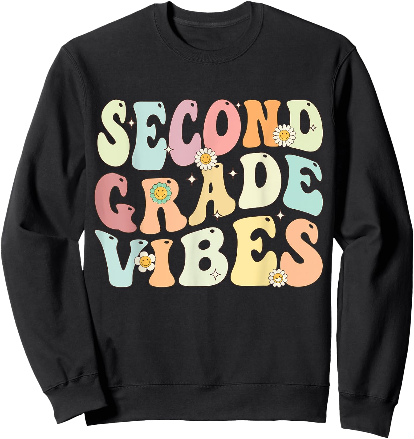 Second Grade Vibes Groovy Retro Back To School Teachers Kids Sweatshirt - Sweatshirt | Black