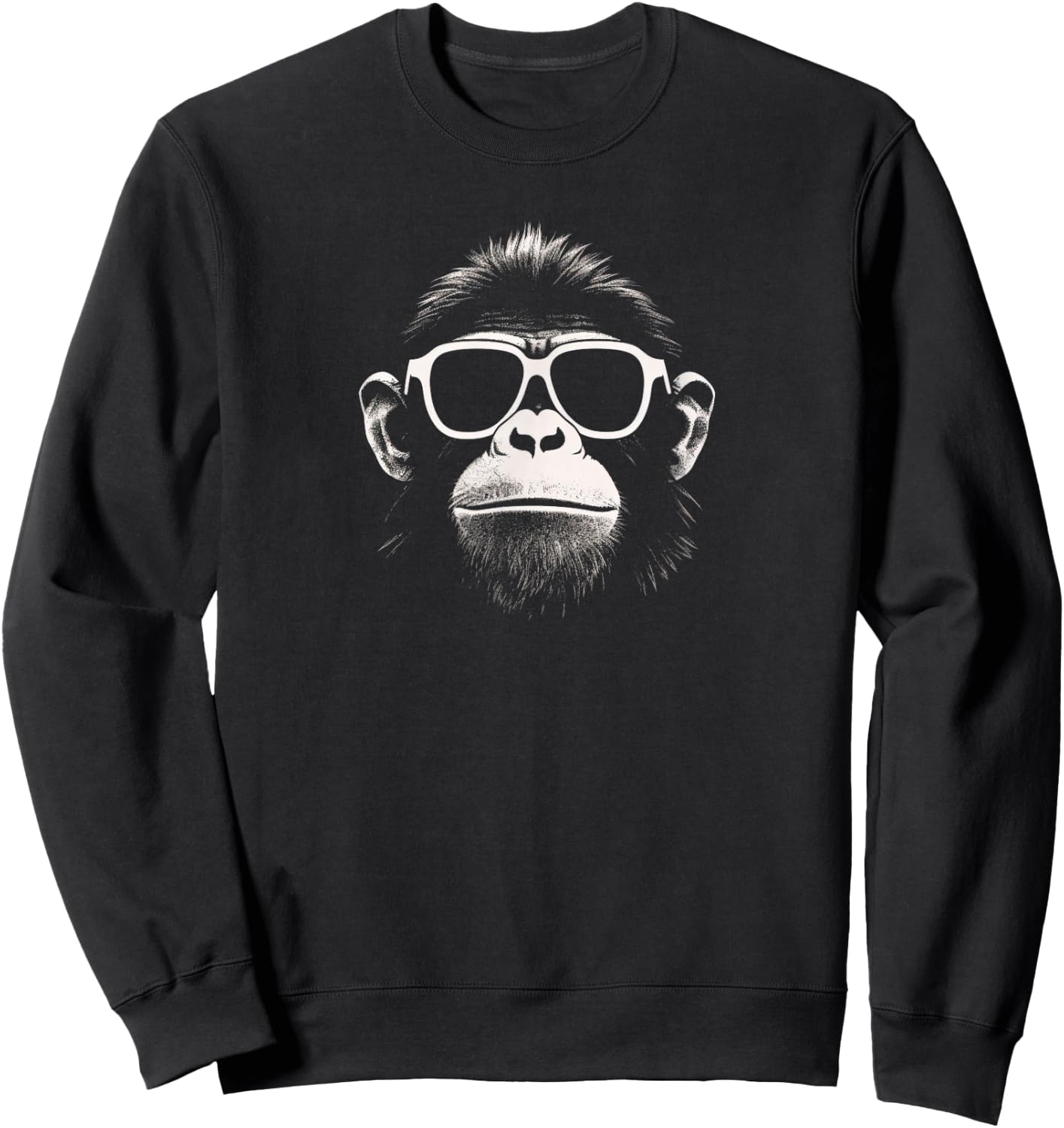 Cool Monkey with White Sunglasses Stencil Grunge Art Ape Sweatshirt - Sweatshirt | Black