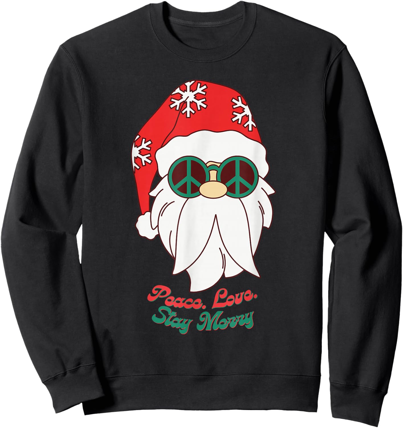 Hippie Santa Groovy Peace Sign Funny Christmas Sweatshirt - Sweatshirt | Black
