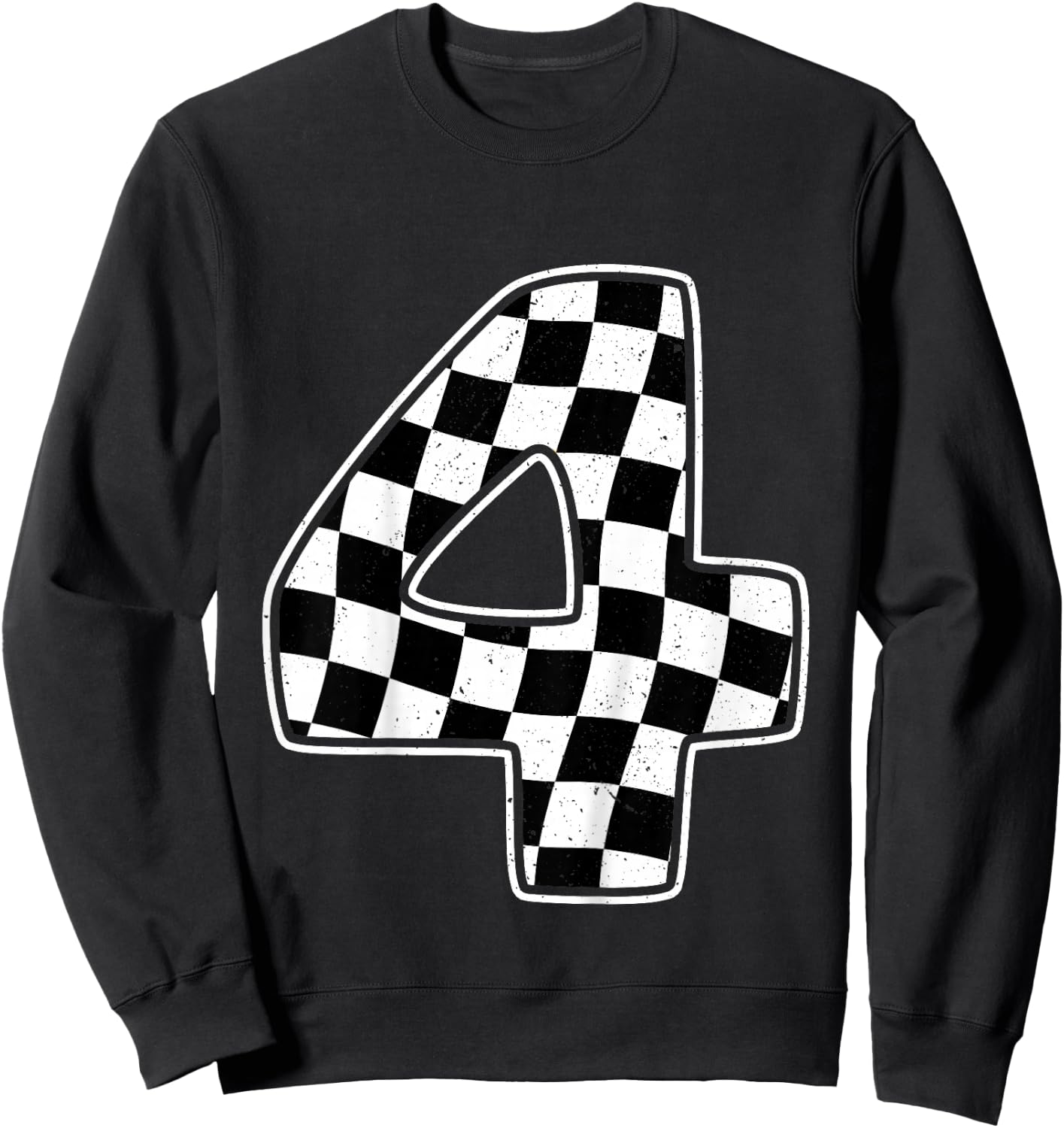 4th Birthday Checkered Number 4 Car Racing Flag Sweatshirt - Sweatshirt | Black