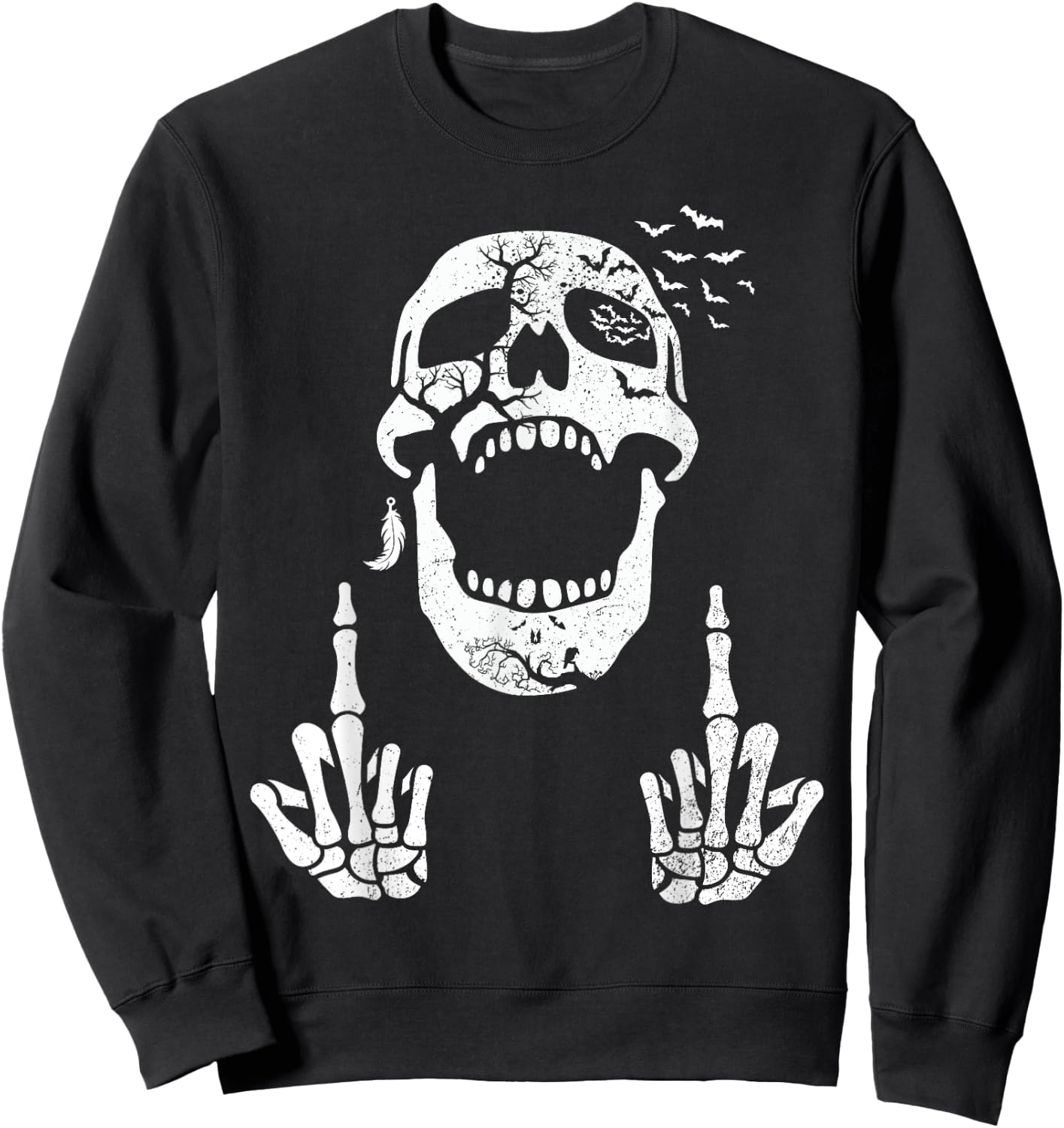 Halloween Skeleton Bones Middle Finger Skull Men Women Sweatshirt - Sweatshirt | Black