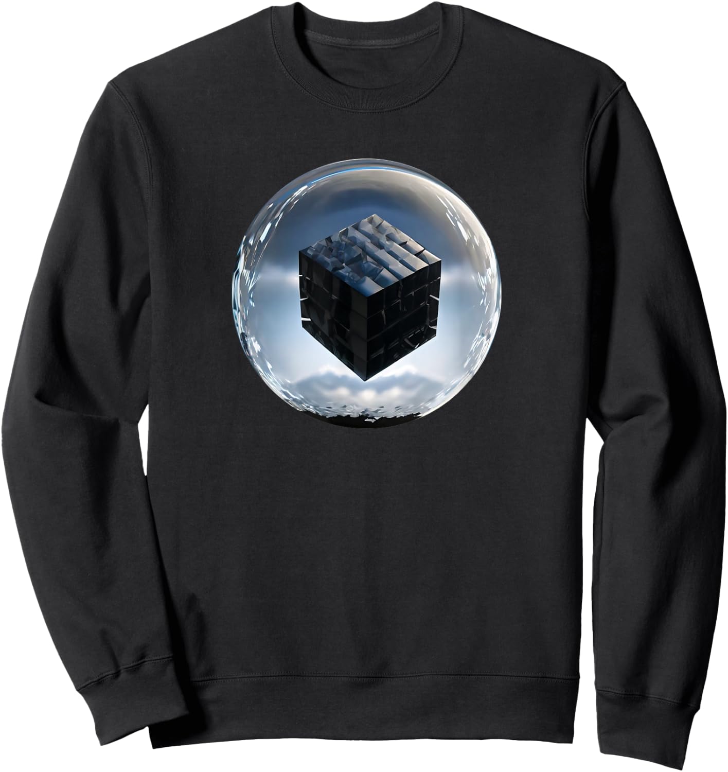 UFO / UAP / Dark Cube Inside A Clear Sphere Sweatshirt - Sweatshirt | Black