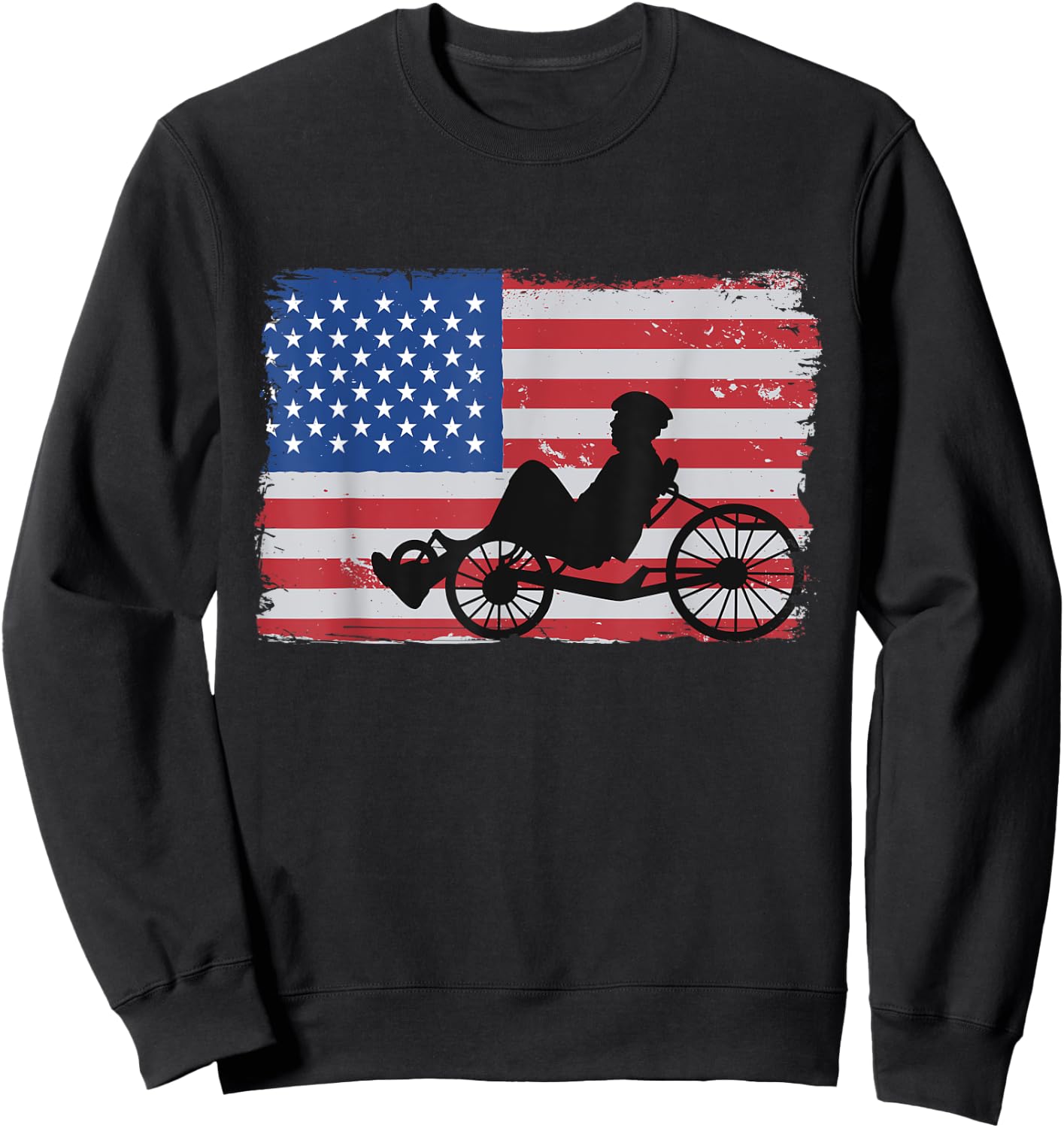 US American Flag 4th Of July Cyclist Recumbent Bicycle Sweatshirt - Sweatshirt | Black