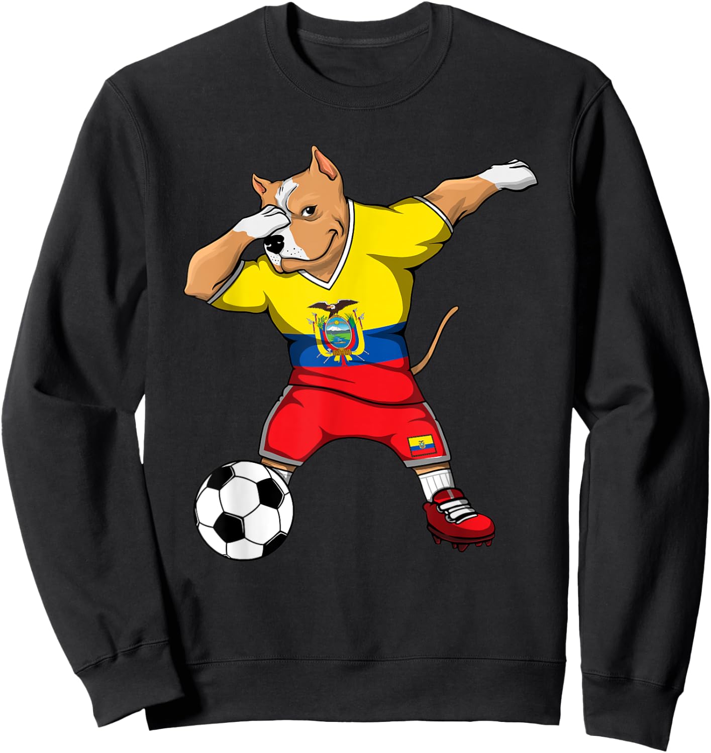 Dabbing Pitbull Dog Ecuador Soccer Fans Jersey Football Flag Women Kids Sweatshirt - Sweatshirt | Black