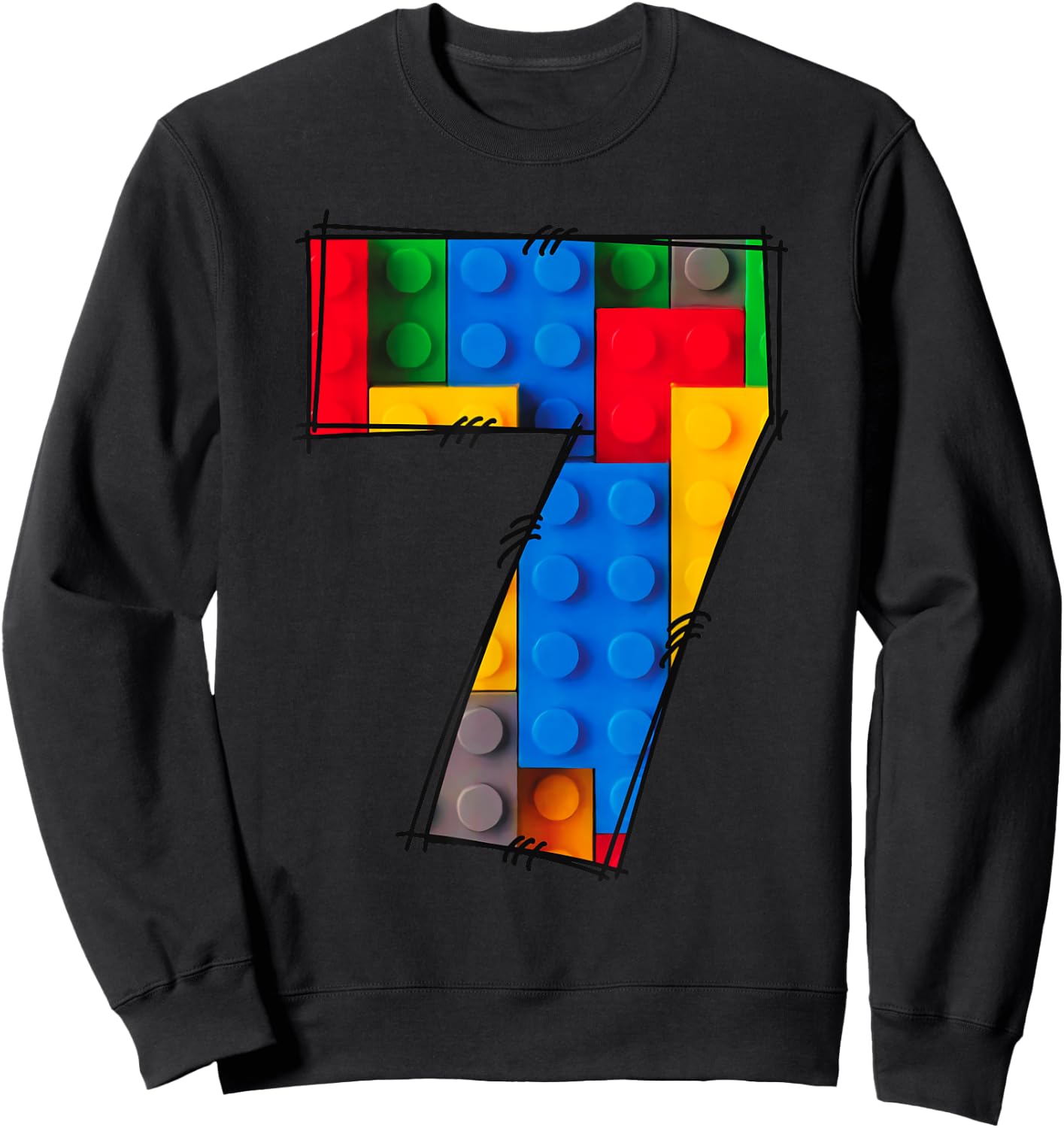 7 Years Old Blocks Building Master Builder 7th Birthday Kid Sweatshirt - Sweatshirt | Black