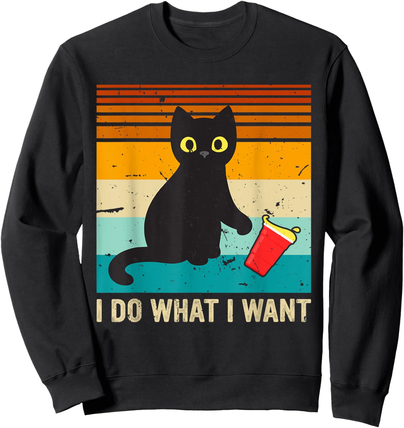 Do What I Want Vintage Black Cat Red Cup Funny My Cat Women Kids Sweatshirt - Sweatshirt | Black