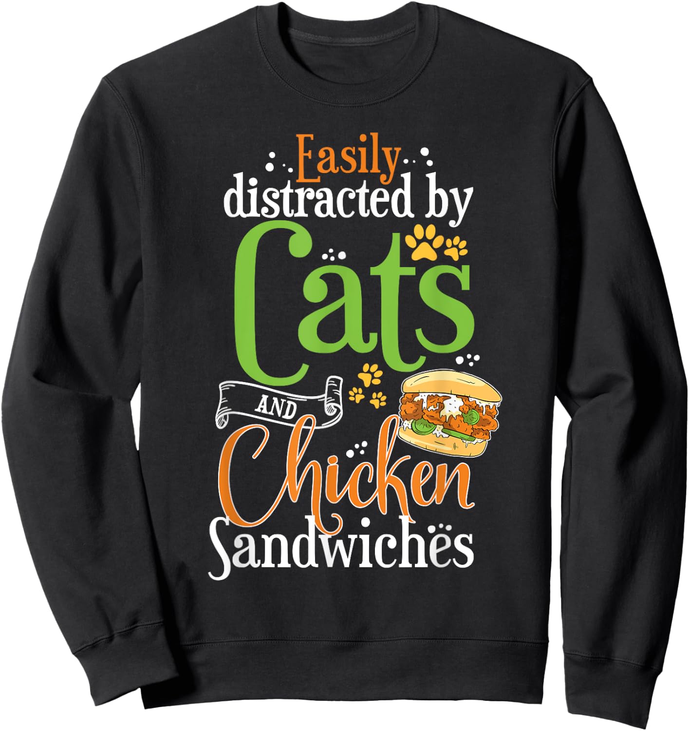 Funny Chicken Sandwich Shirt Cats and Chicken Burger Sweatshirt - Sweatshirt | Black