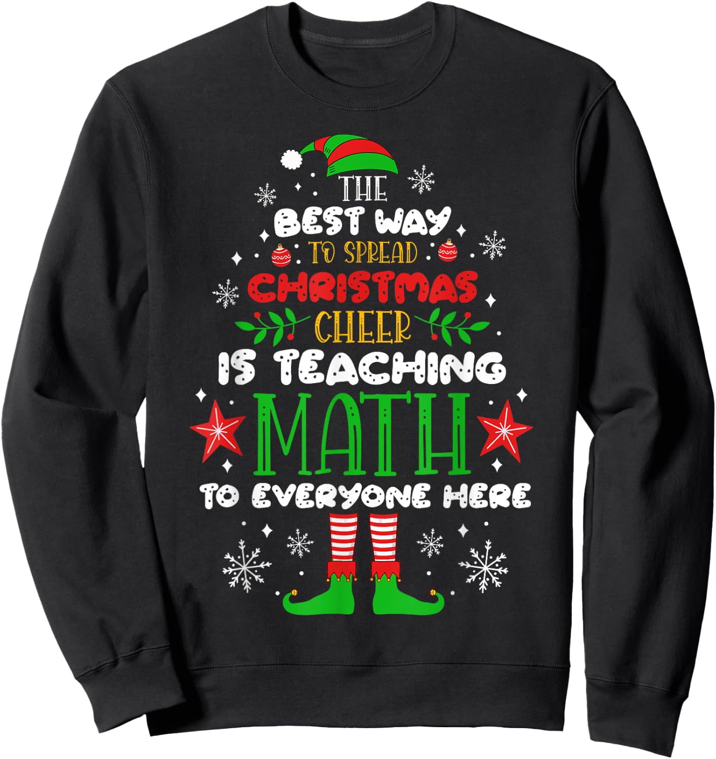 Math Teacher Christmas Shirt Funny Elf Christmas Cheer Women Sweatshirt - Sweatshirt | Black