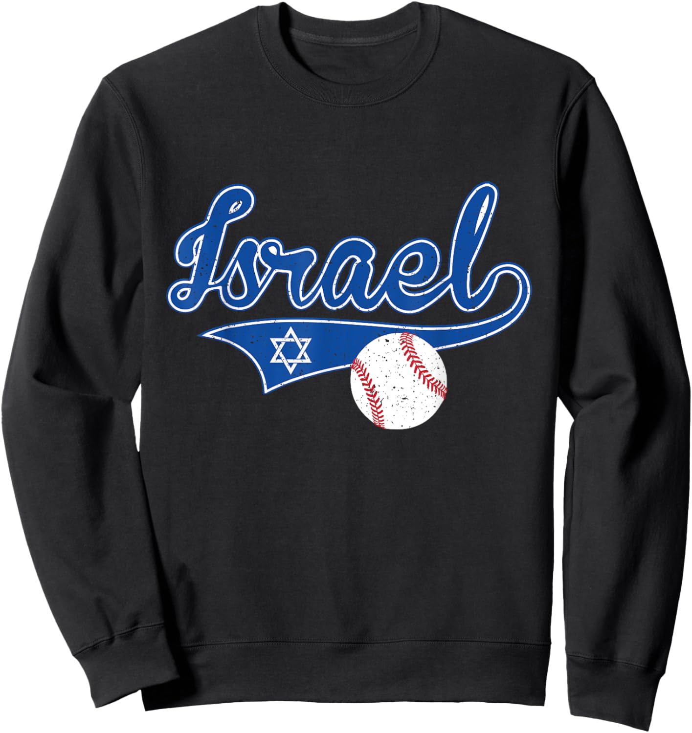 Distressed Vintage Athletic Sport Israel Baseball Fans Sweatshirt - Sweatshirt | Black