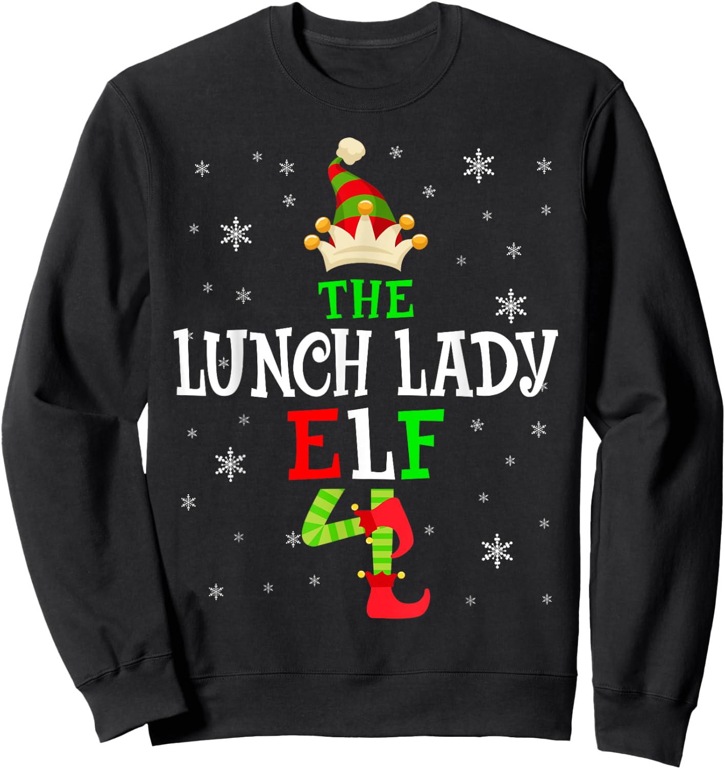 The Lunch Lady Elf Christmas Elf Party Matching Family Group Sweatshirt - Sweatshirt | Black