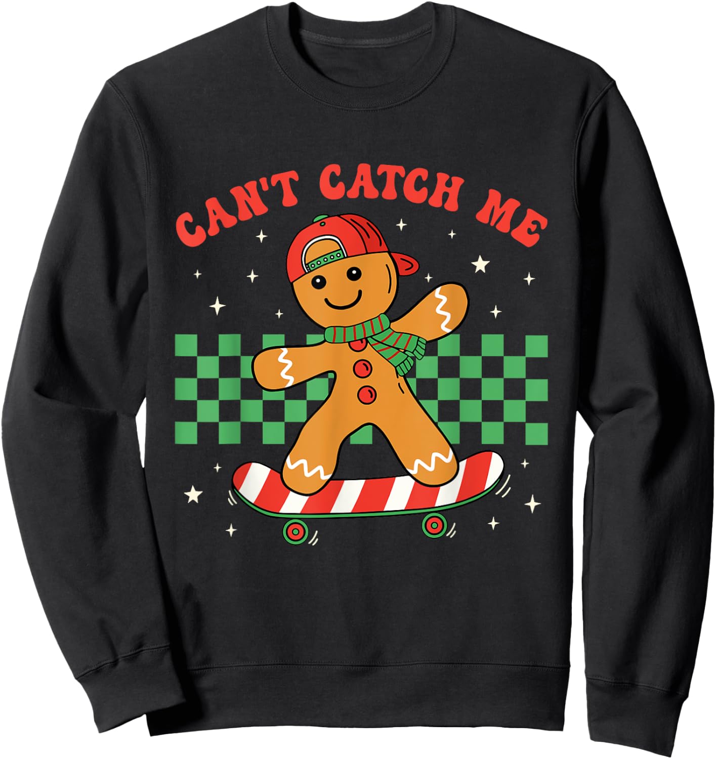 Can't Catch Me Merry Christmas Boy Skateboarding Gingerbread Sweatshirt - Sweatshirt | Black