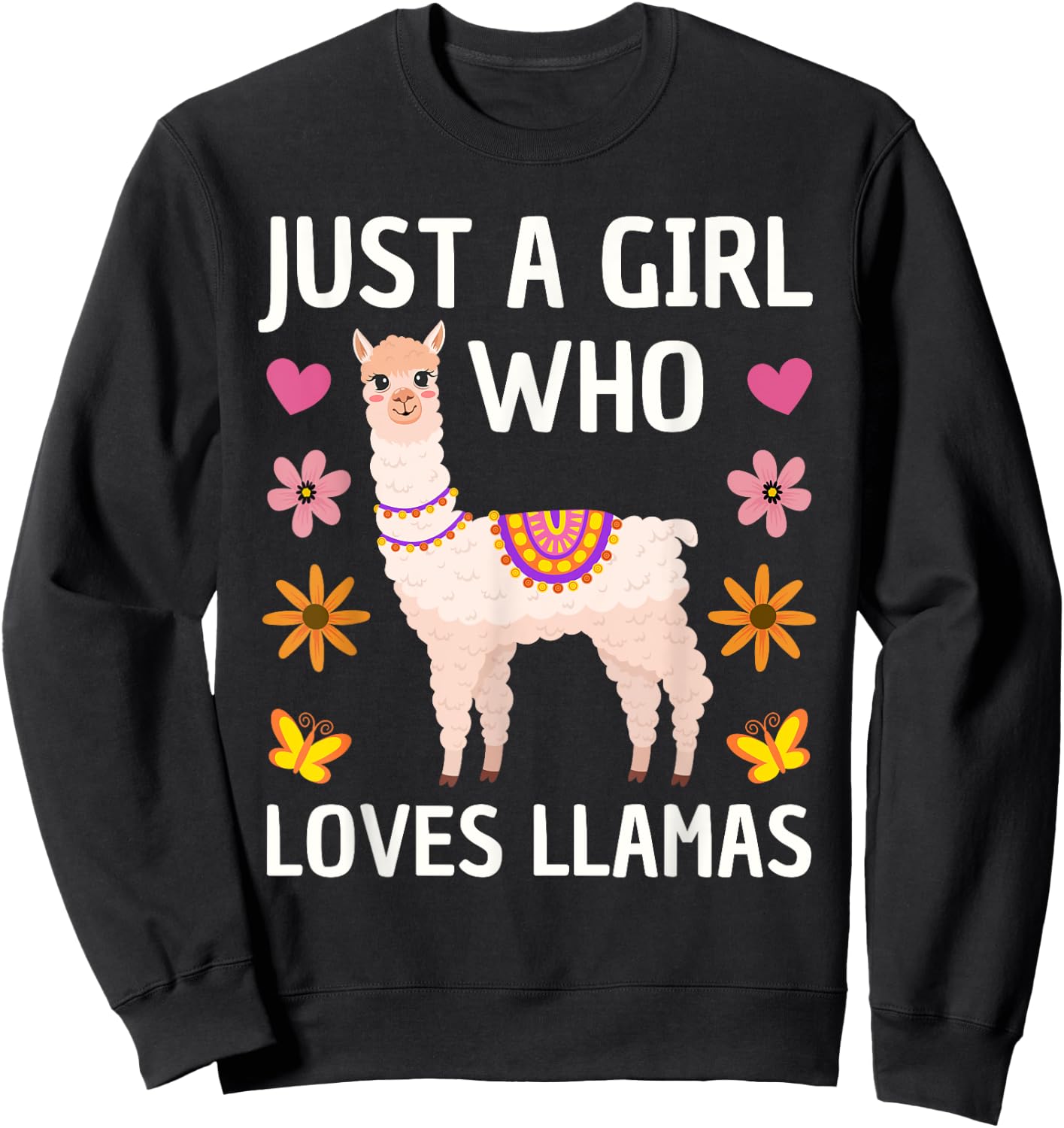 Funny Llama Design Girls Llama Lover Farm Animal Sweatshirt - Sweatshirt | Black