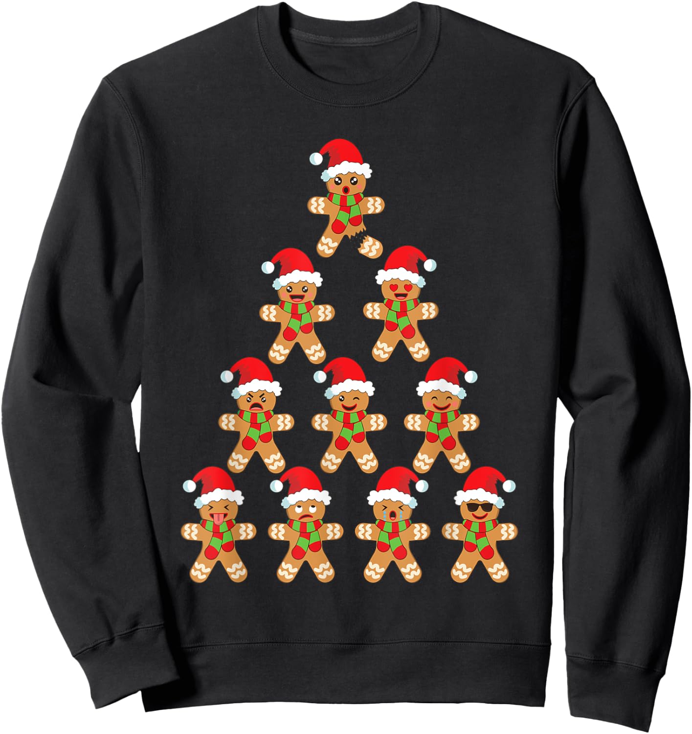 Gingerbread Kids Funny Gingerbread Man Christmas Tree Sweatshirt - Sweatshirt | Black