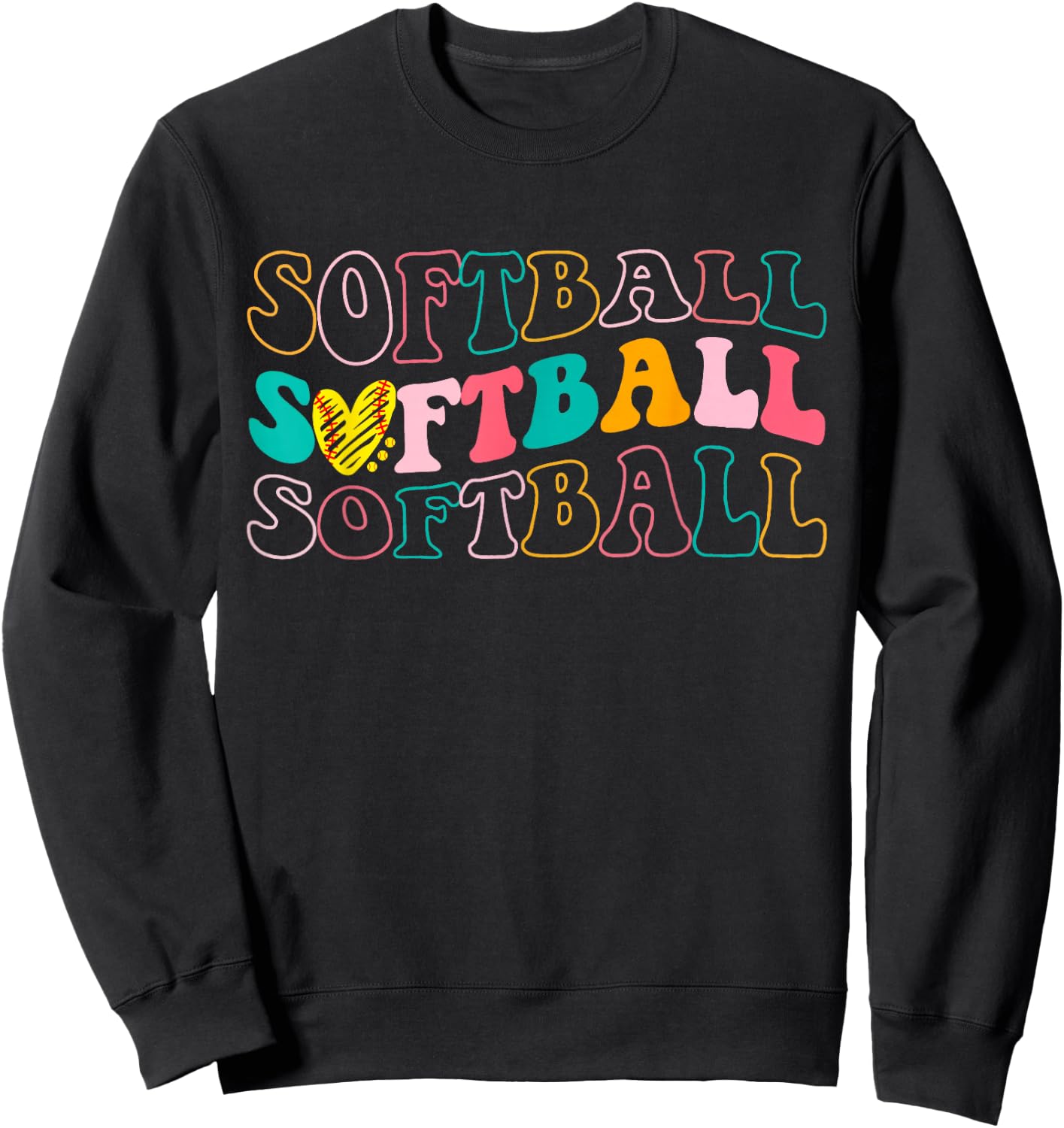Groovy Love Heart Softball Player Funny Softball Baseball Sweatshirt - Sweatshirt | Black