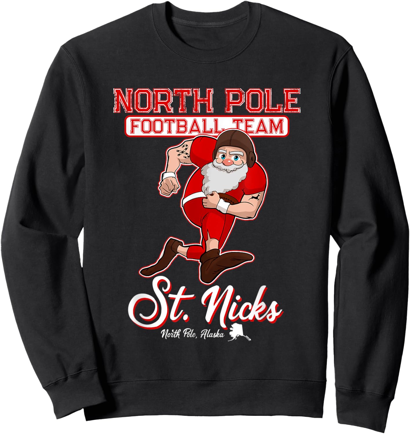 North Pole St. Nicks Funny Boys Football Santa Claus Sweatshirt - Sweatshirt | Black