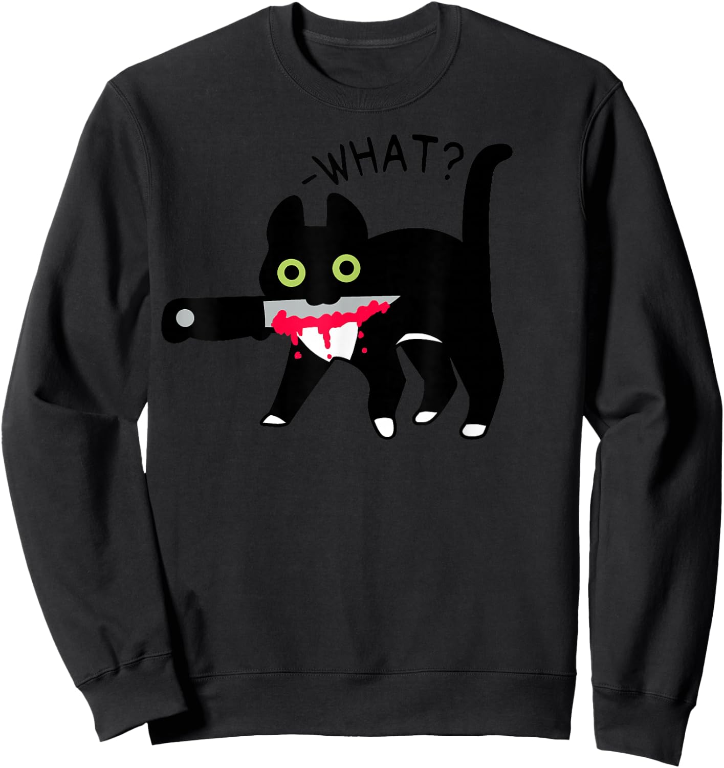 Cat What? Murderous Tuxedo Cat with Knife Halloween Costume Sweatshirt - Sweatshirt | Black