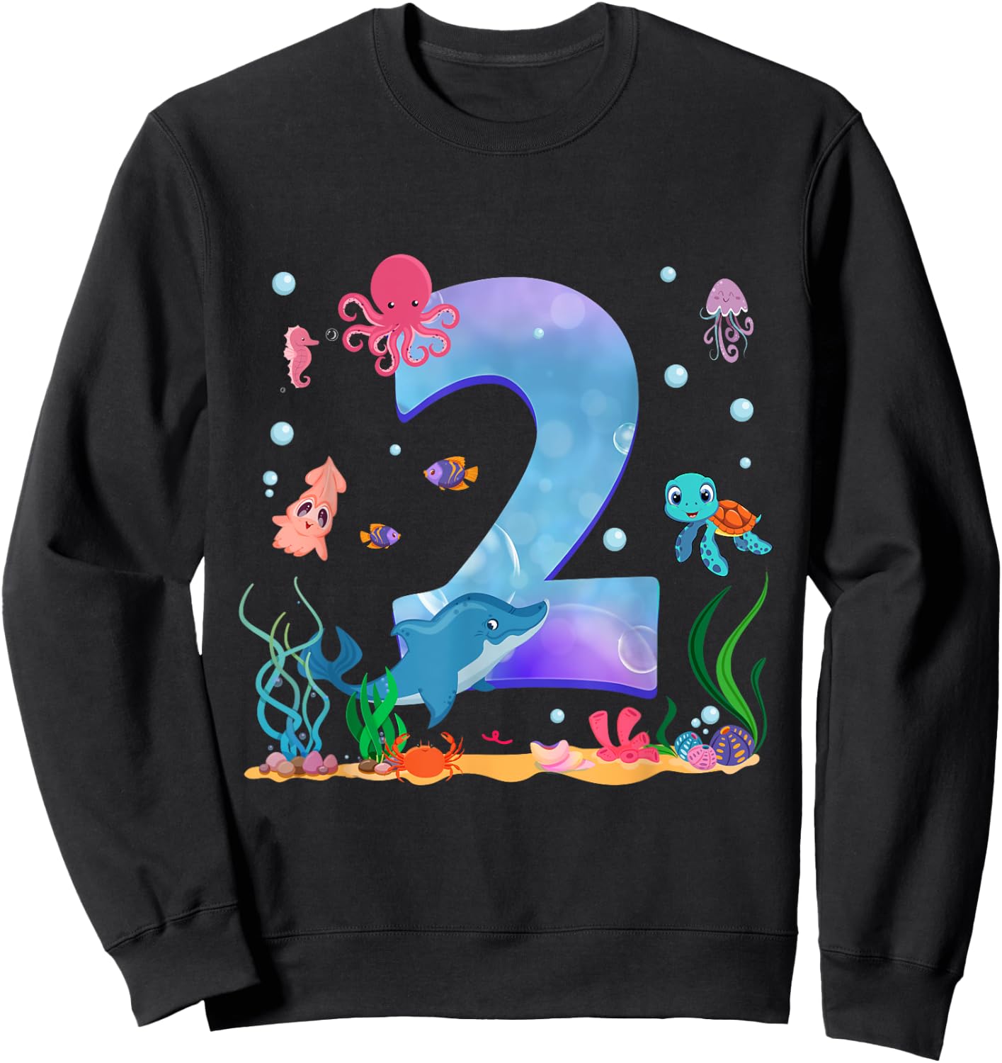 2 Years Old Sea Fish Ocean Animal 2nd Birthday Boy Girl Sweatshirt - Sweatshirt | Black
