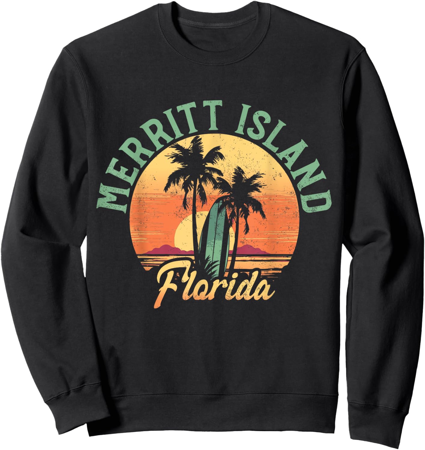 Merritt Island Florida Retro Surfer Vintage Beach Sweatshirt - Sweatshirt | Black