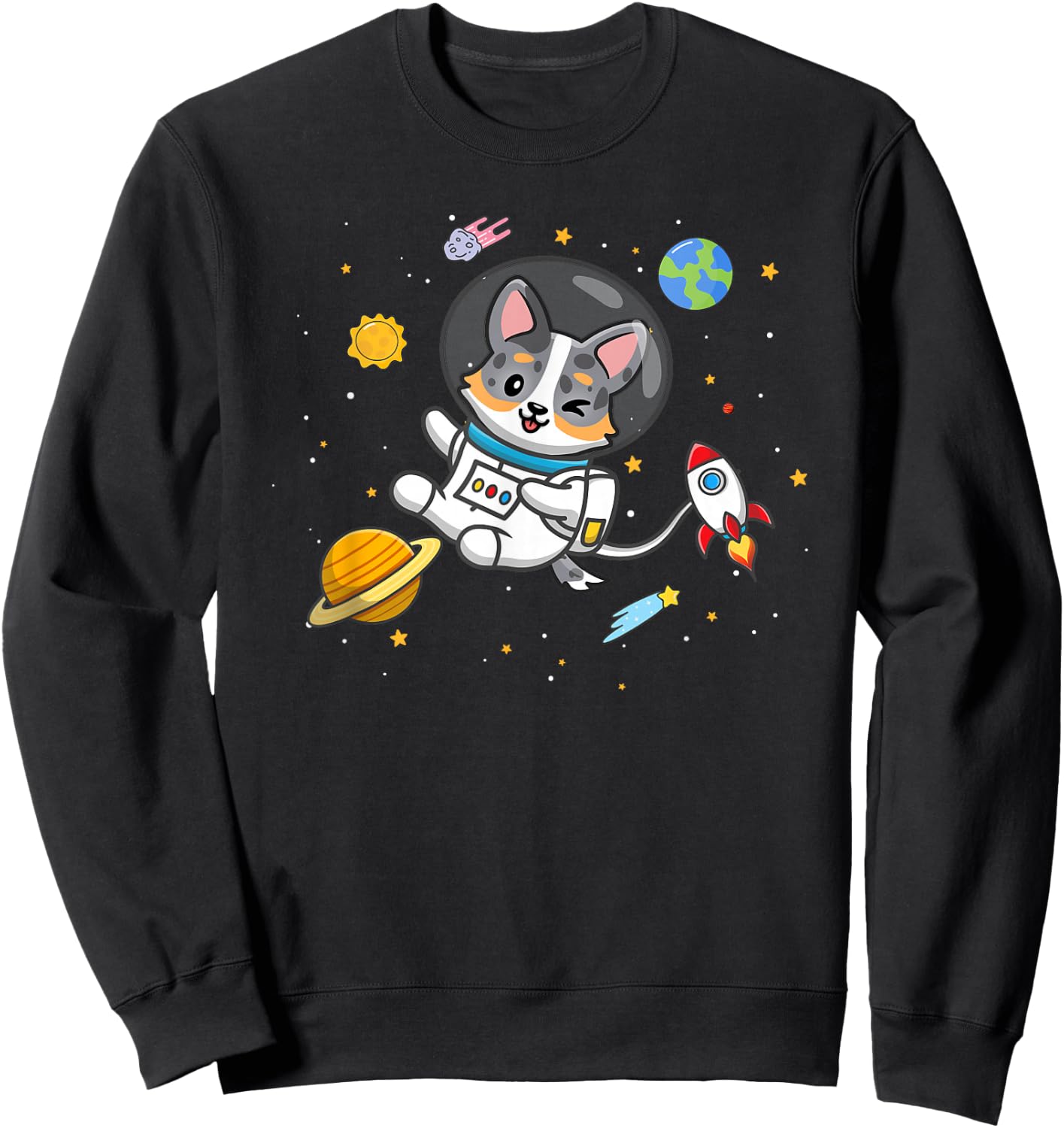 Funny Kawaii Kid Boys Space Astronaut Blue Merle Corgi Lover Sweatshirt - Sweatshirt | Black