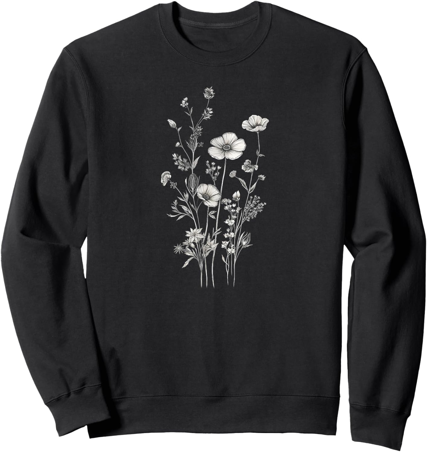 Flowers, Daisy, Art, B&W, Love, Cute, Minimal, Fashion Sweatshirt - Sweatshirt | Black