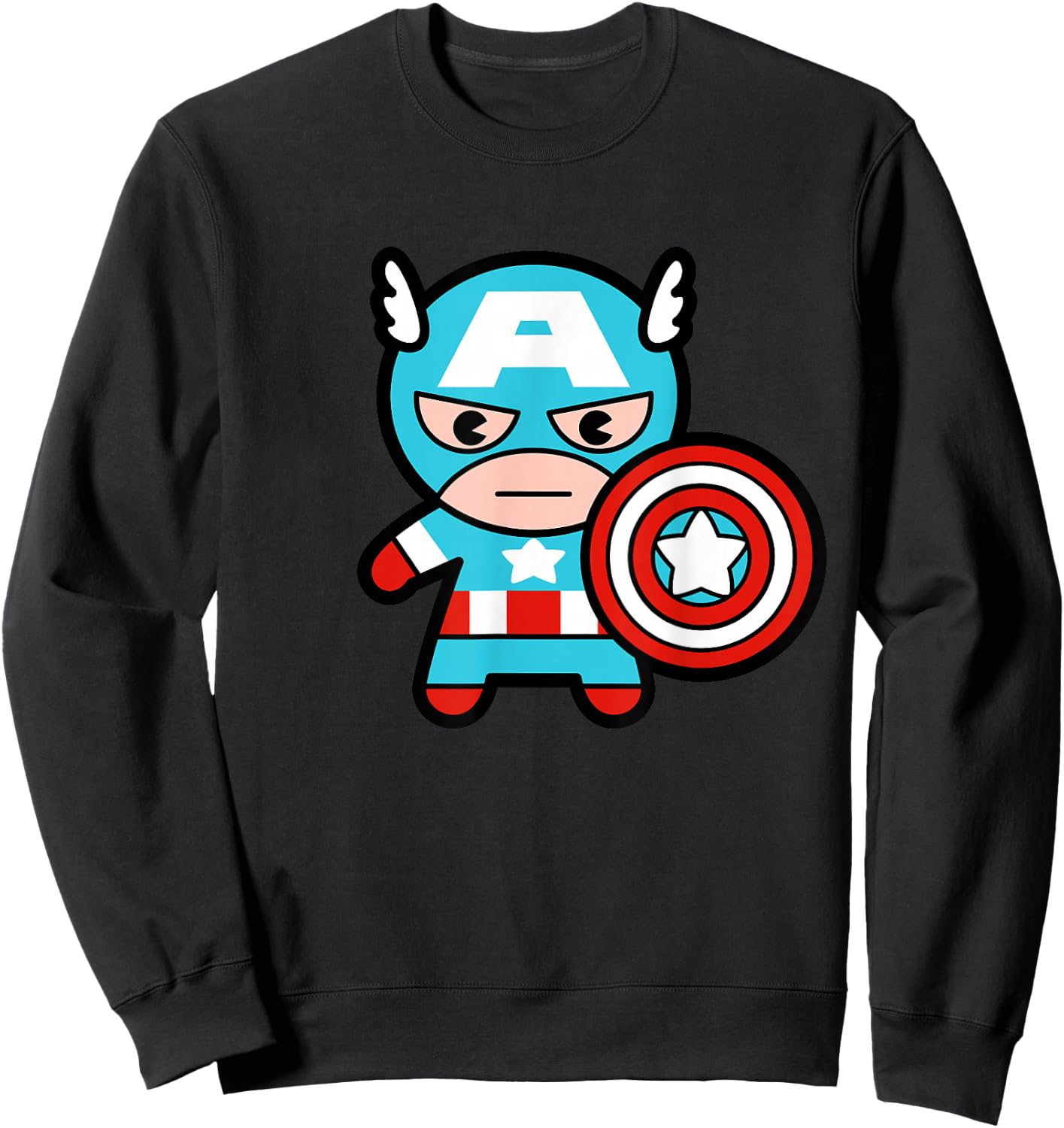 Marvel Kawaii Chibi Captain America Full Body Portrait Sweatshirt - Sweatshirt | Black
