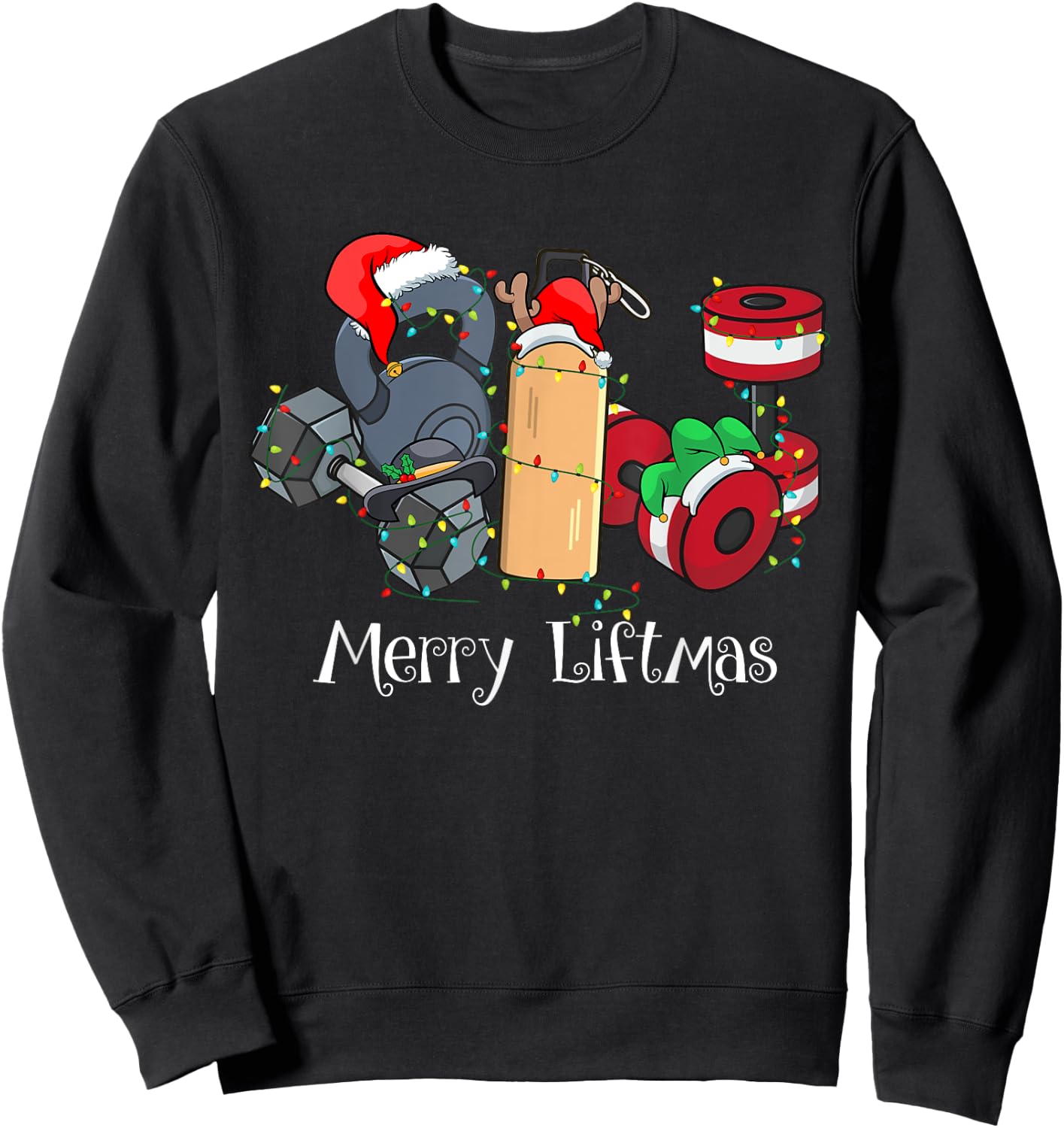 Merry Liftmas Christmas Gym Workout Kettlebell Weightlifting Sweatshirt - Sweatshirt | Black