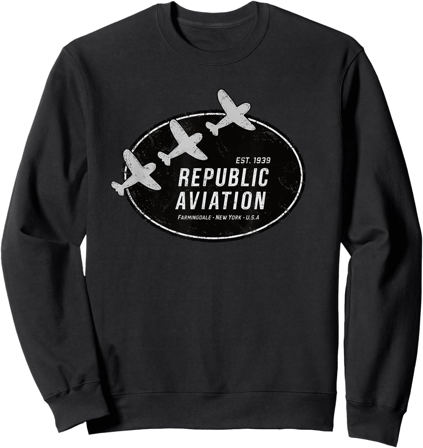 909 Apparel Republic Aviation Vintage 1940 Logo P-47 Thunderbolt WWII Grey -Adults Classic Fit Short Sleeve Sweatshirt - Sweatshirt | Black