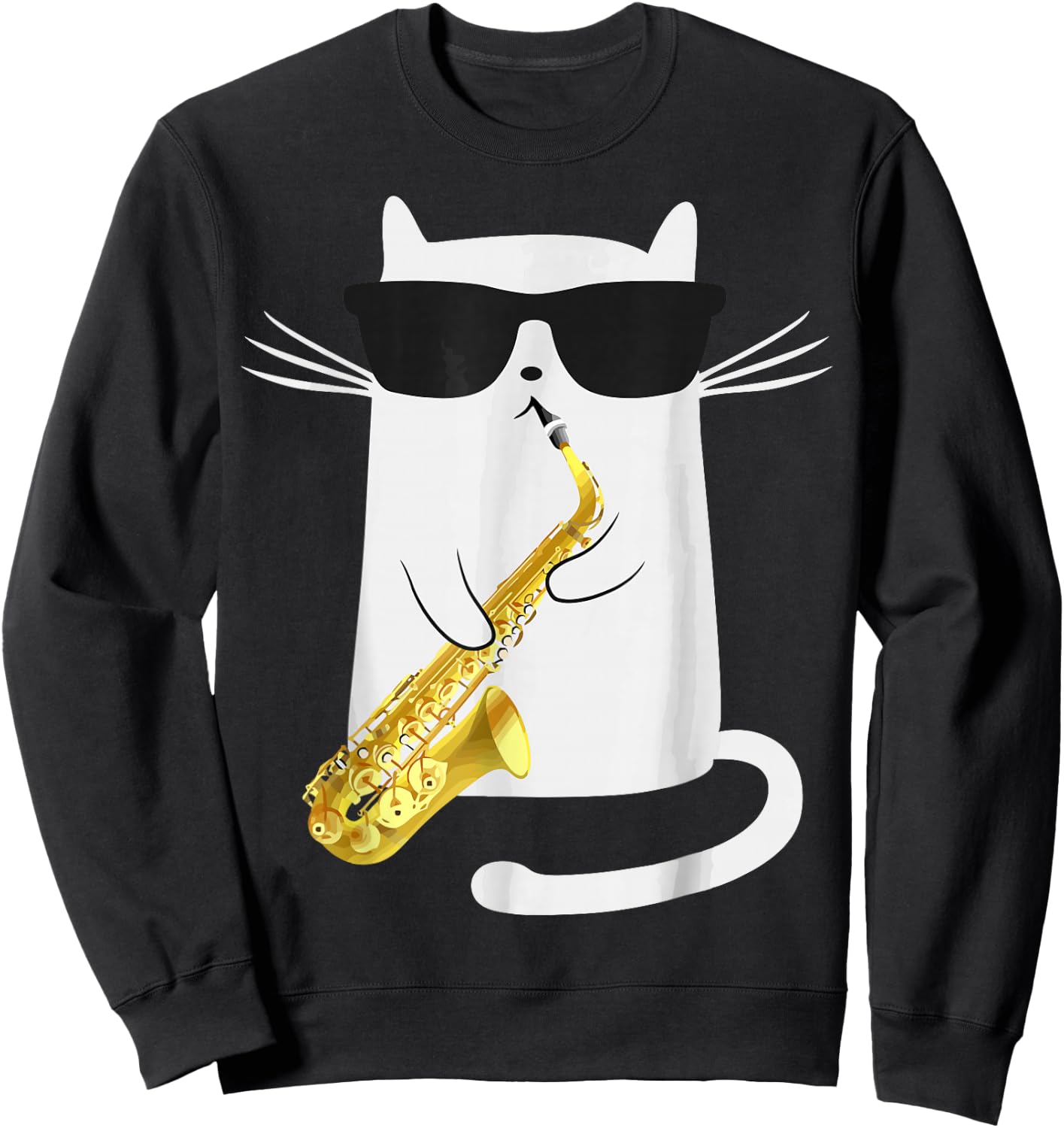 Funny Cat Playing Saxophone For Jazz Musician Saxophonist Sweatshirt - Sweatshirt | Black