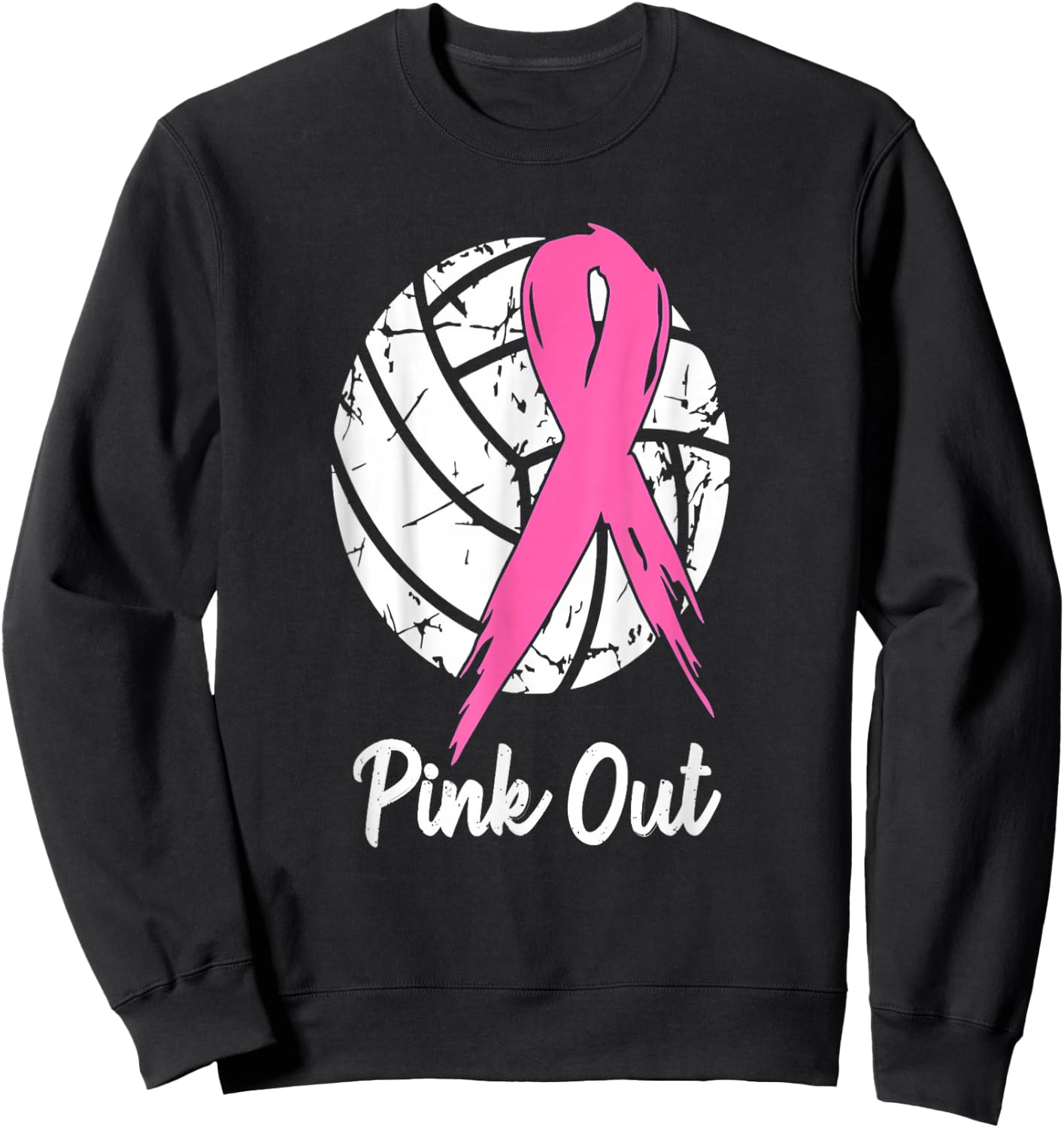 Breast Cancer Pink Out Ribbon Volleyball Awareness Costume Sweatshirt - Sweatshirt | Black