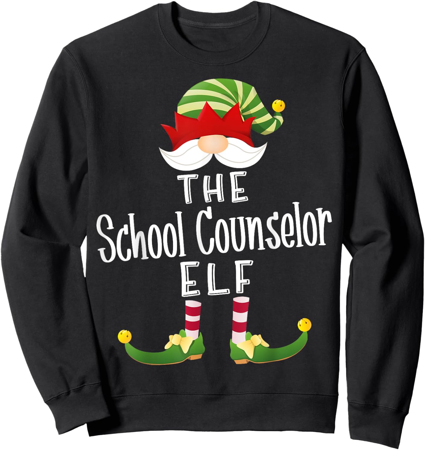 School Counselor Elf Group Christmas Funny Pajama Party Sweatshirt - Sweatshirt | Black