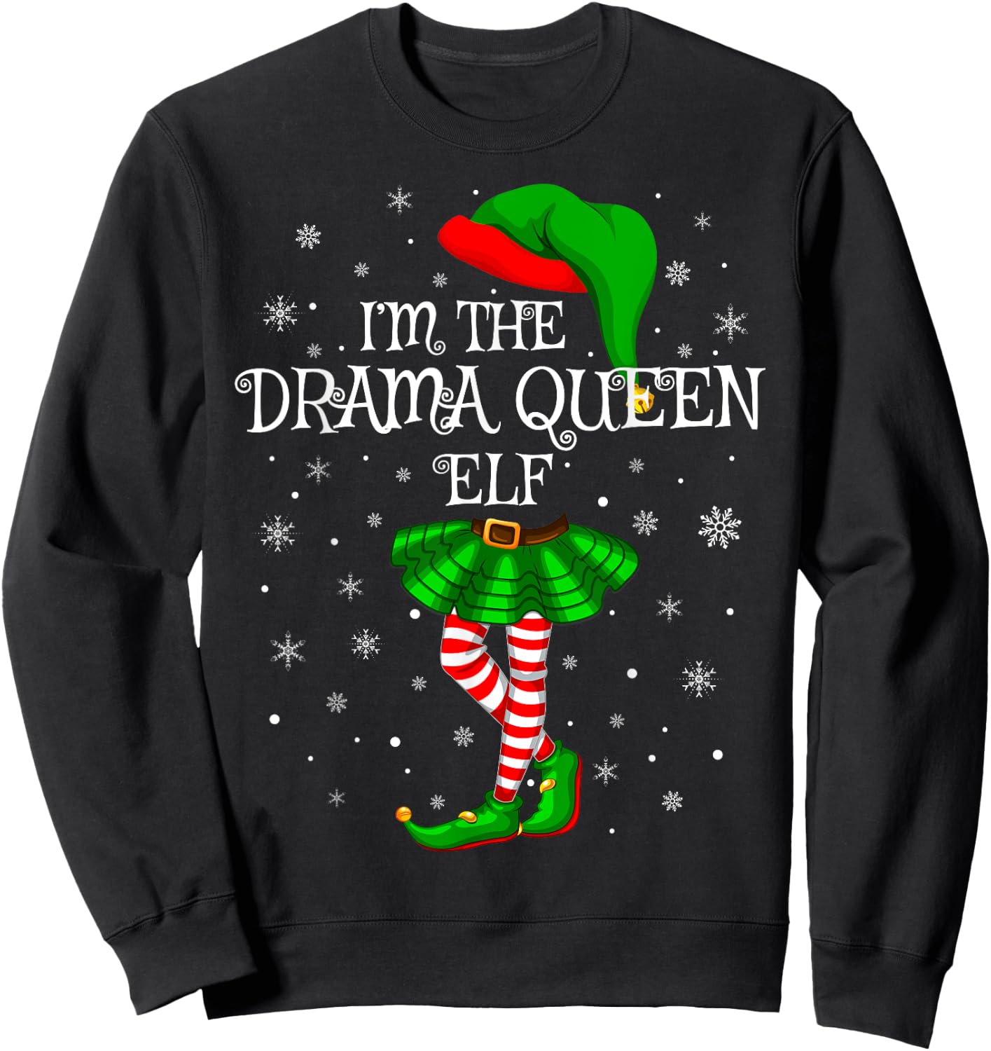 Drama Queen Elf Christmas Matching Family Women Girls Elf Sweatshirt - Sweatshirt | Black