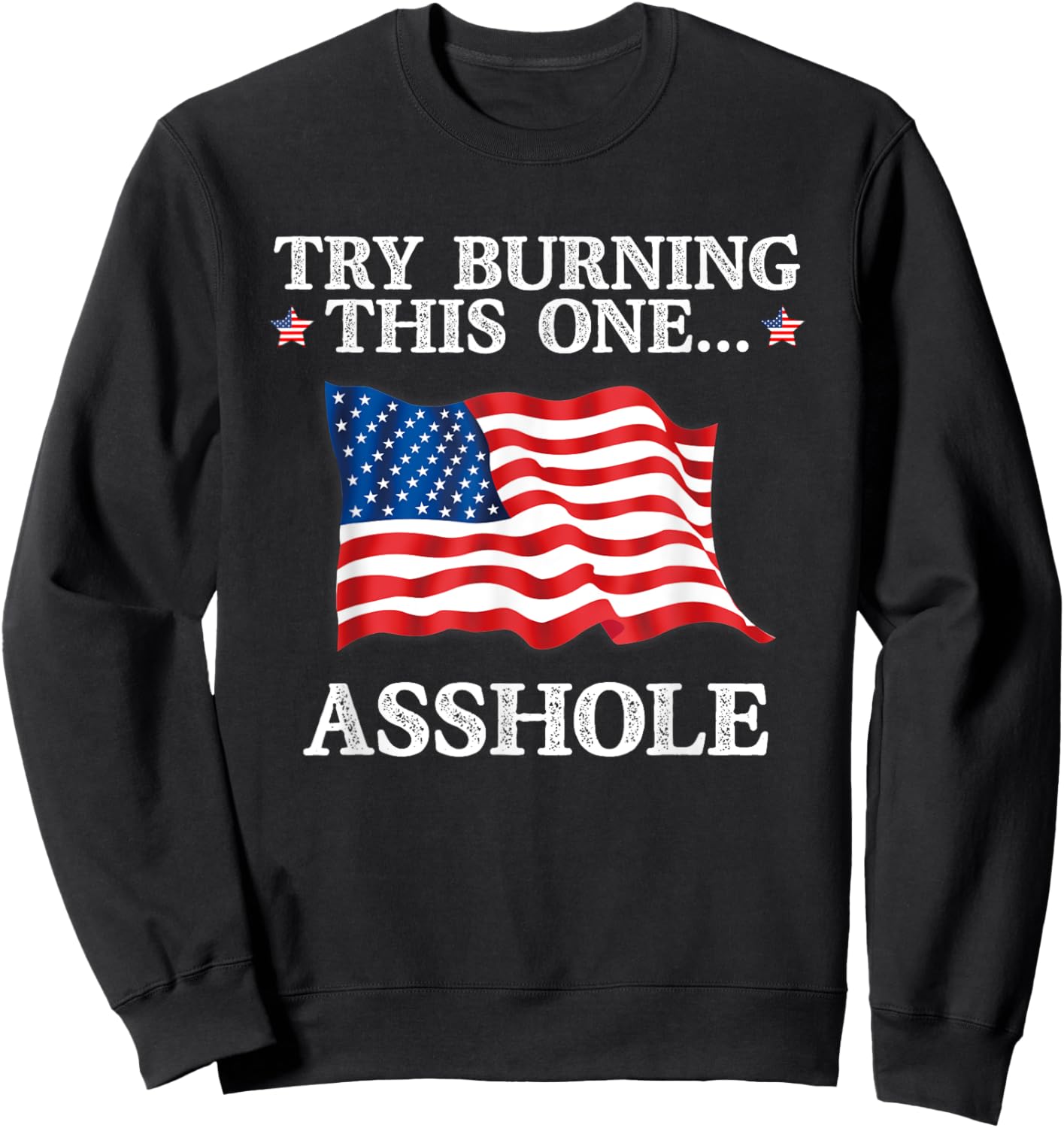 Try Burning This One Asshole American Flag Sweatshirt - Sweatshirt | Black