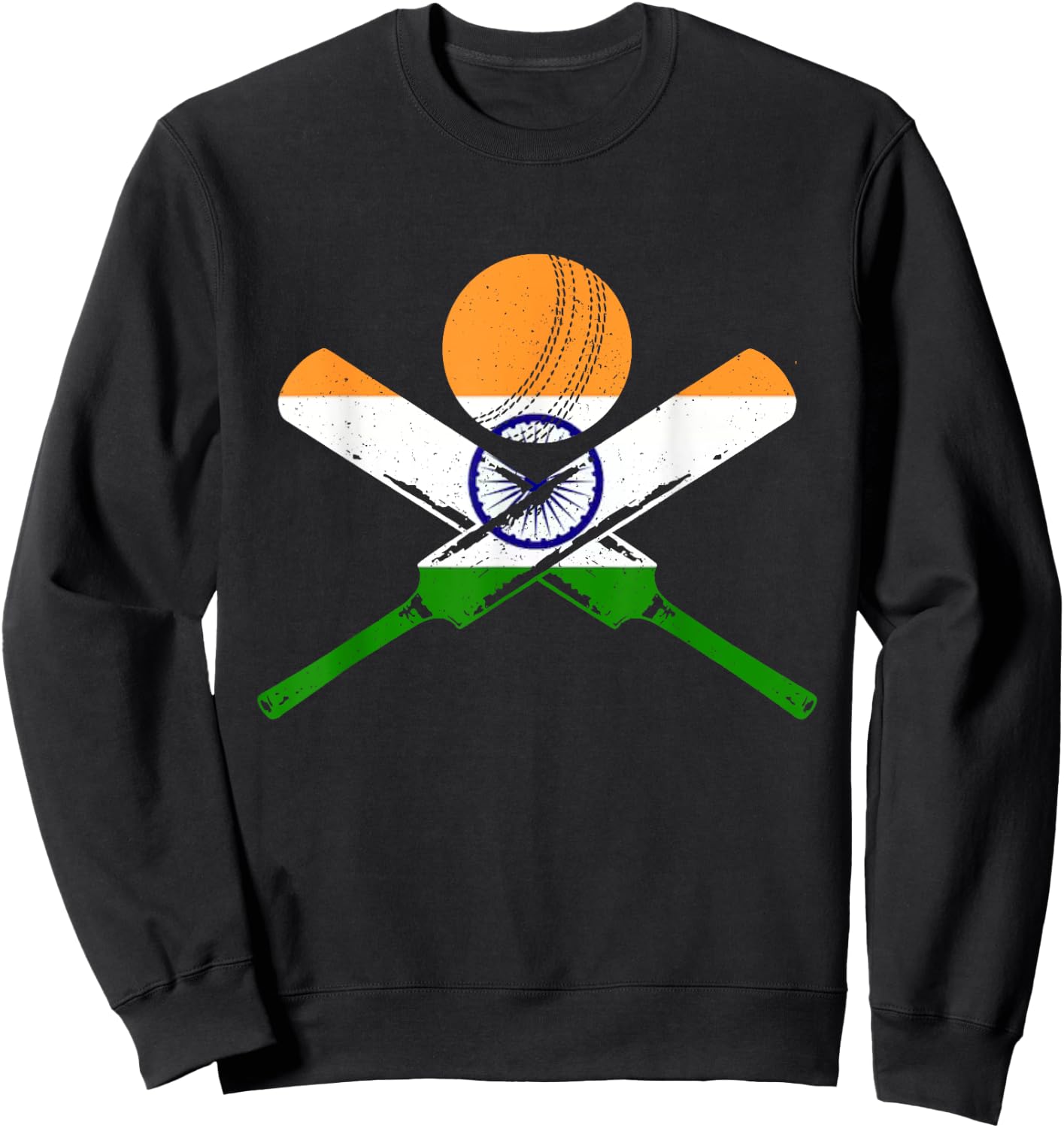 Cricket India Vintage Indian Flag Cricketer Sweatshirt - Sweatshirt | Black