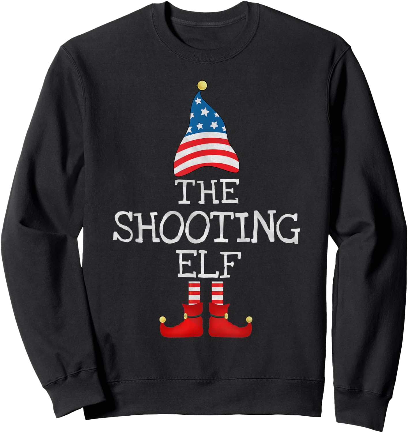 USA Flag Xmas The Shooting Elf Funny Matching Christmas Elf Sweatshirt - Sweatshirt | Black