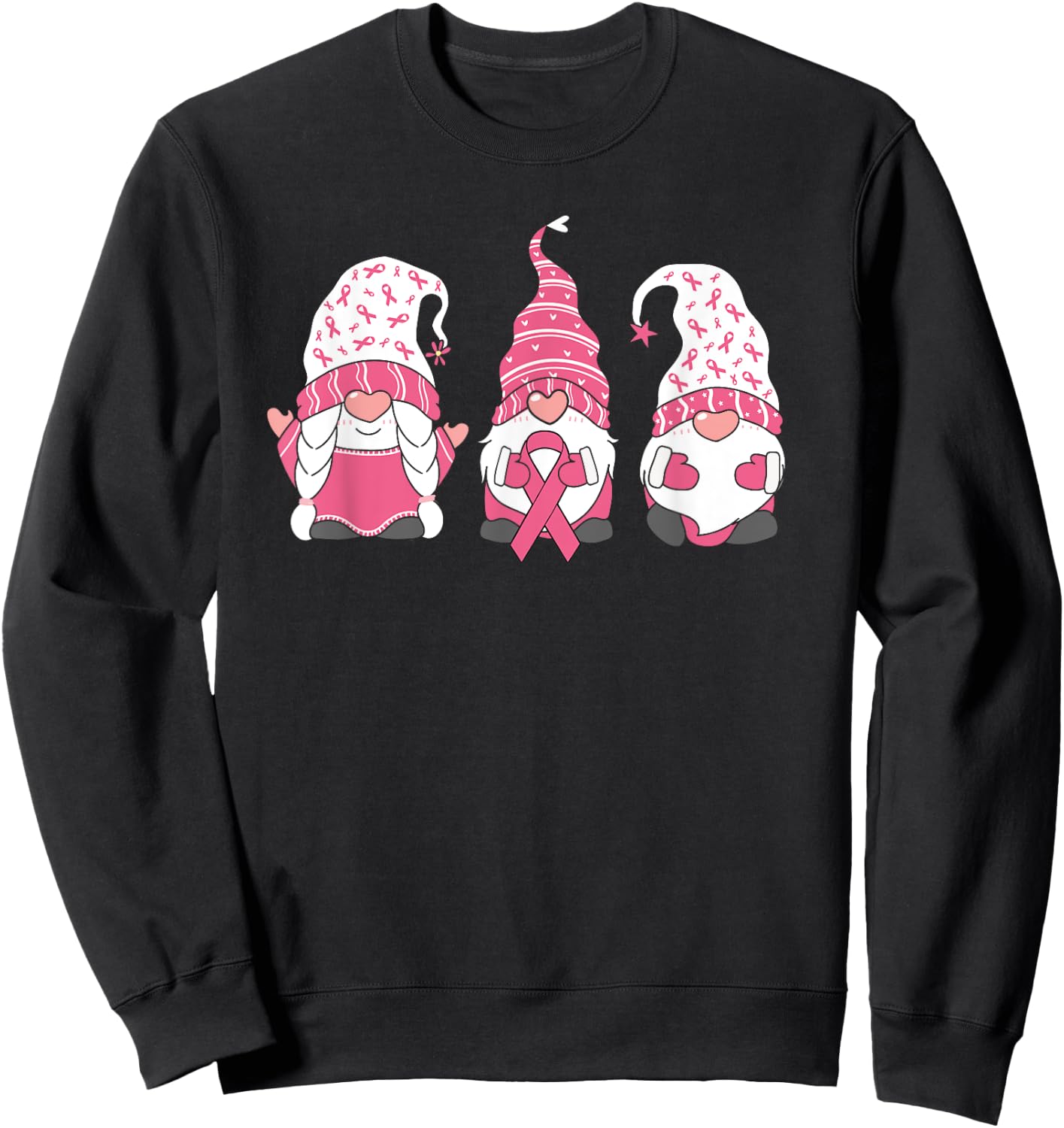 Gnomes Breast Cancer Family Support Breast Cancer Awareness Sweatshirt - Sweatshirt | Black