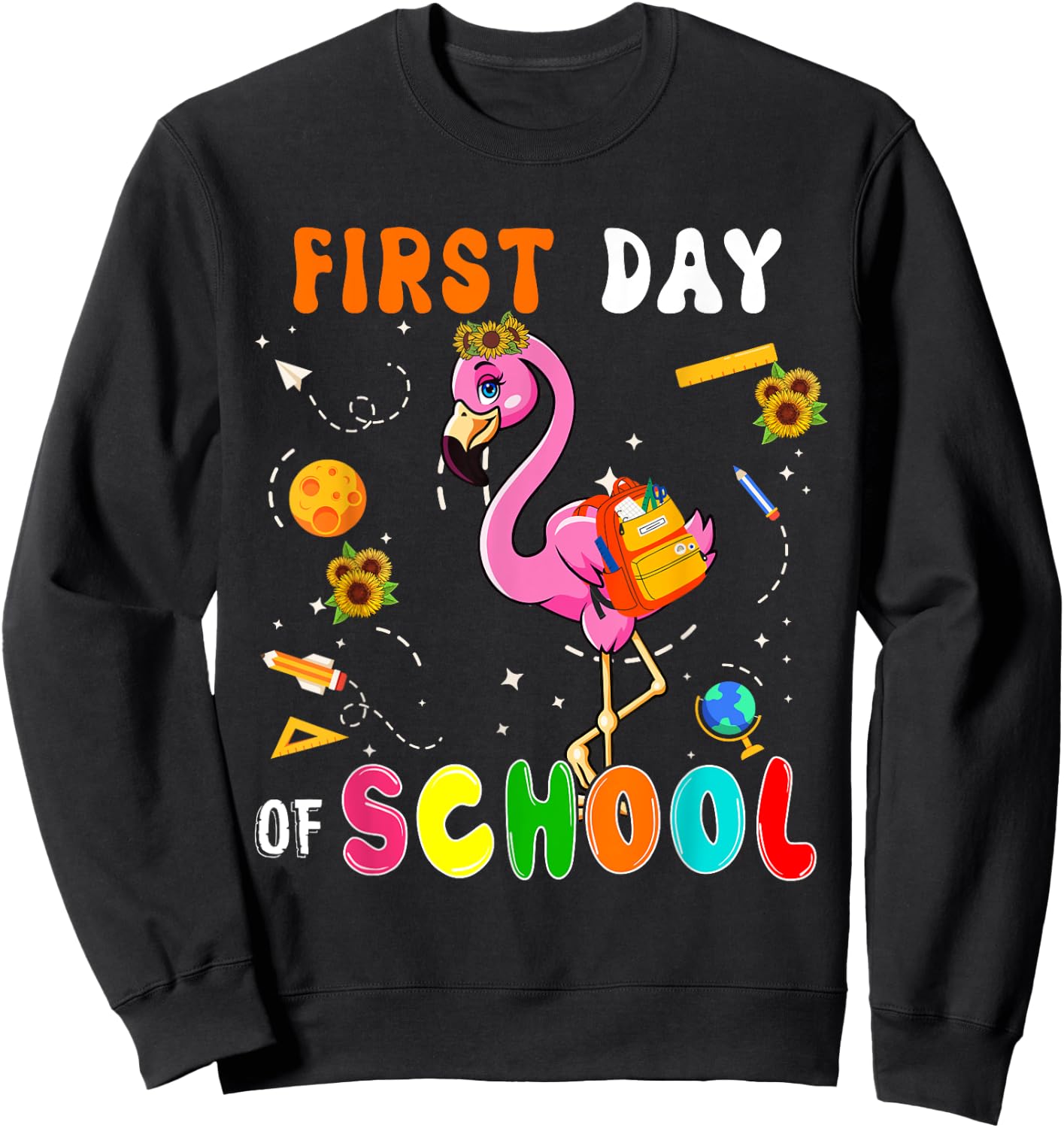 First Day Of School Flamingo Student Back To School Kids Sweatshirt - Sweatshirt | Black