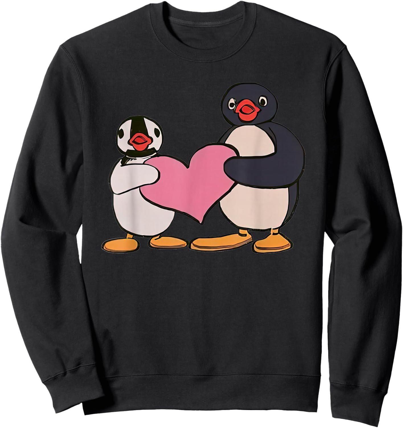 Cute Pingu And Pinga Penguin Holding Heart Sweatshirt - Sweatshirt | Black